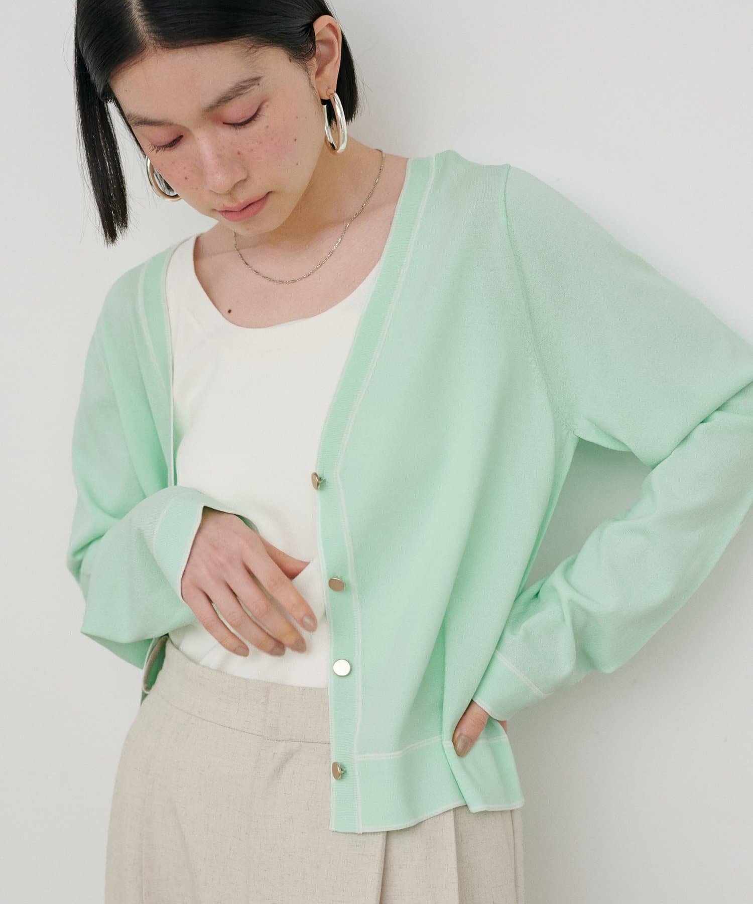 LARUTA(ラルータ) 強撚配色ラインカーディガン