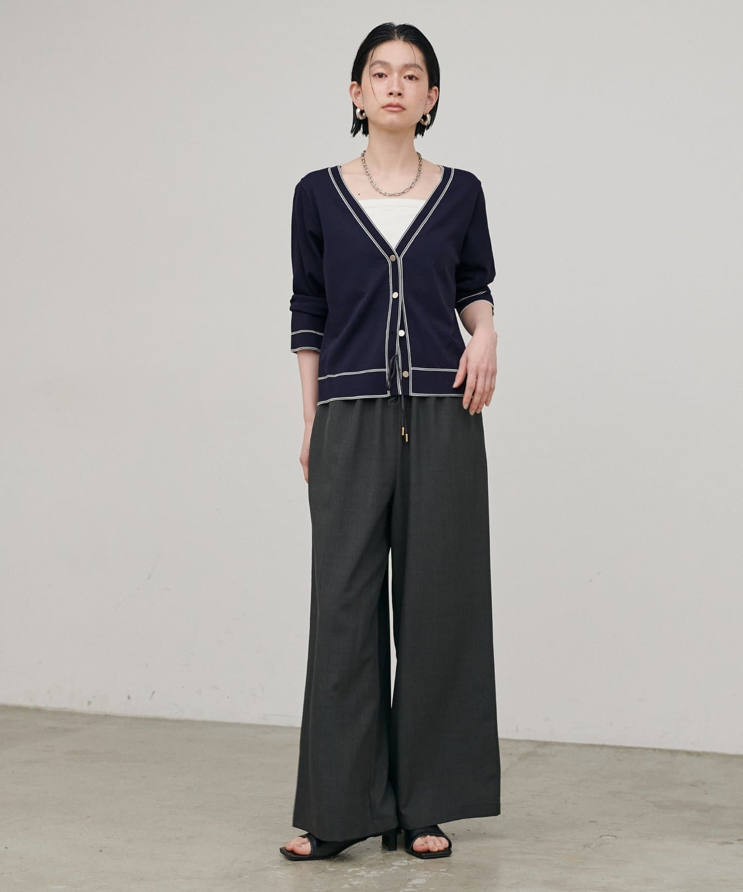 LARUTA(ラルータ) 強撚配色ラインカーディガン