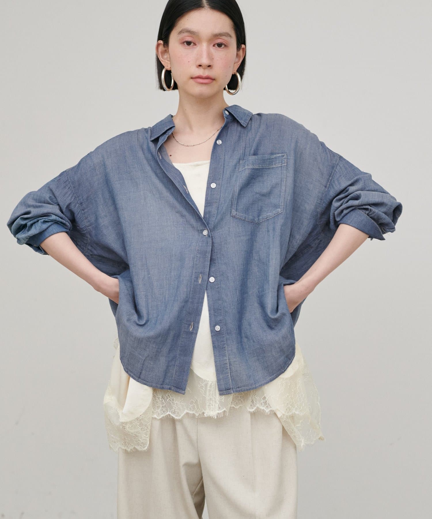 LARUTA(ラルータ) シアーデニムバックタックシャツ