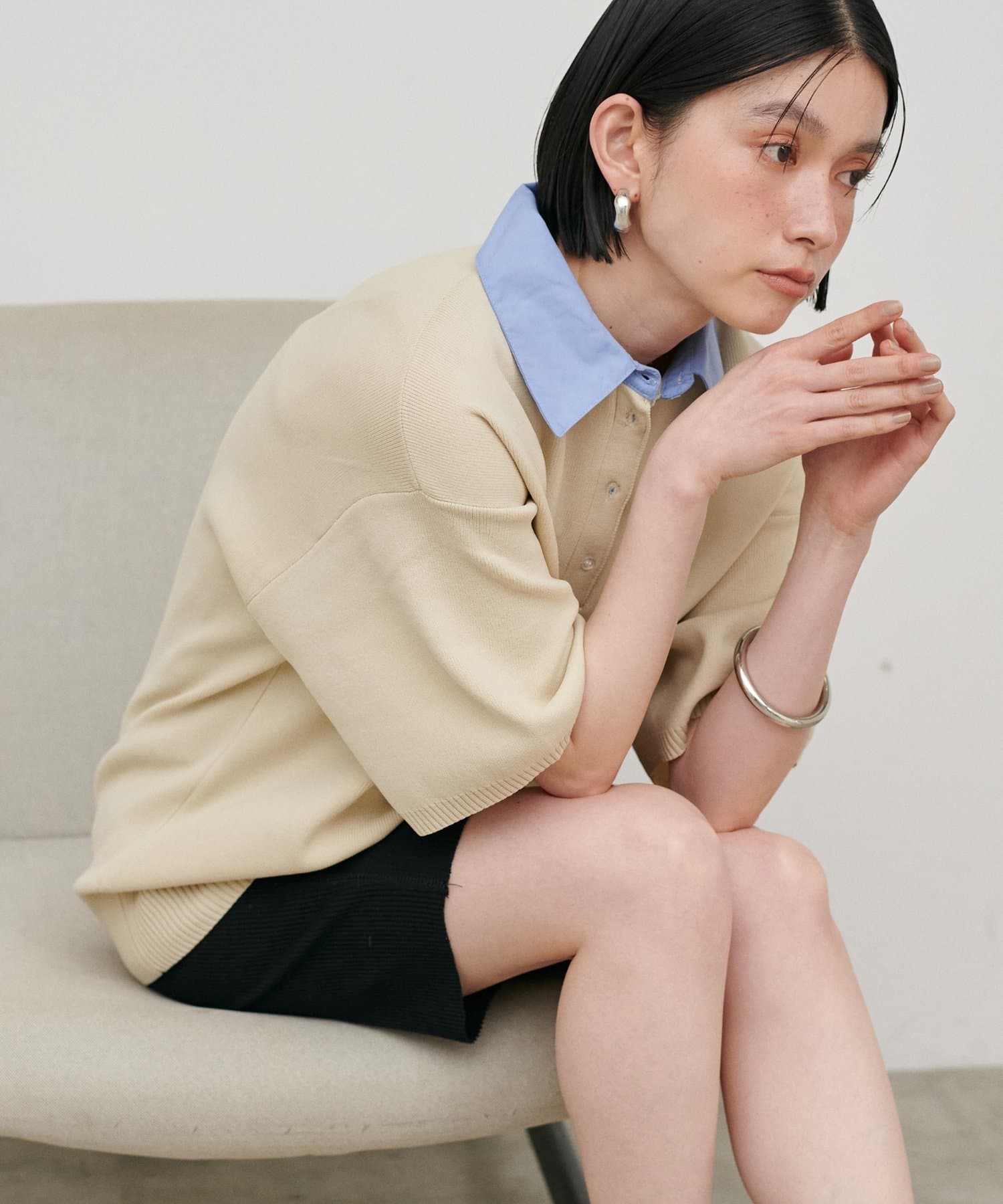 LARUTA(ラルータ) シャツ衿半袖ポロニット