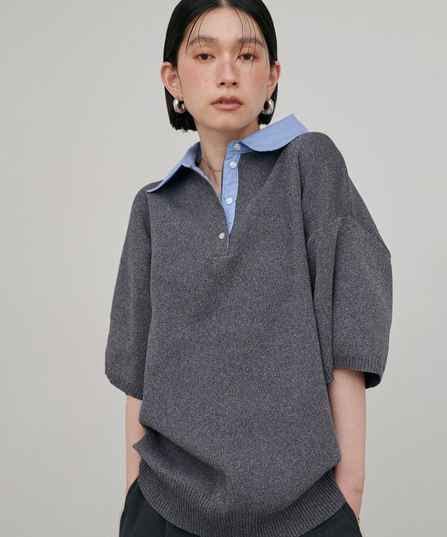 LARUTA(ラルータ) シャツ衿半袖ポロニット