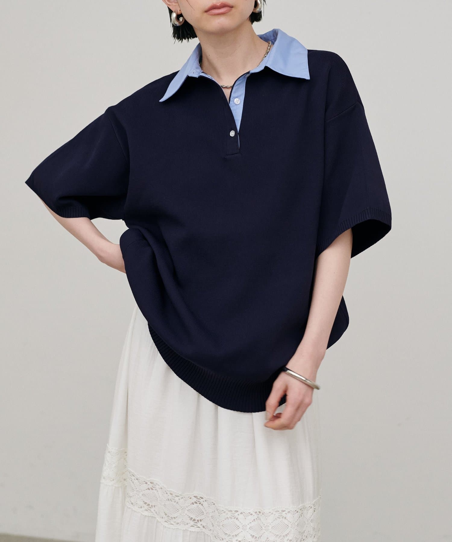 LARUTA(ラルータ) シャツ衿半袖ポロニット