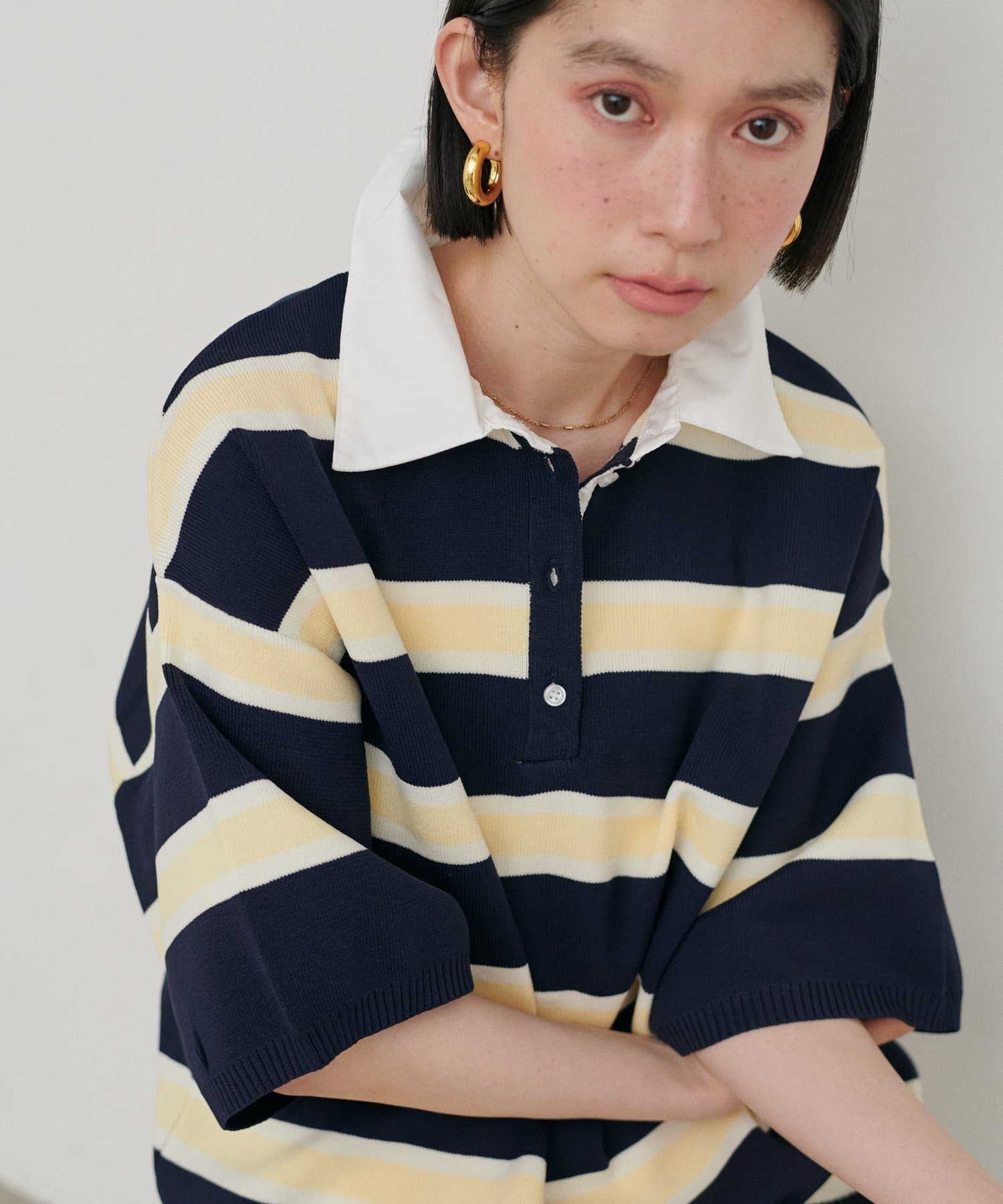 LARUTA(ラルータ) シャツ衿半袖ポロニット