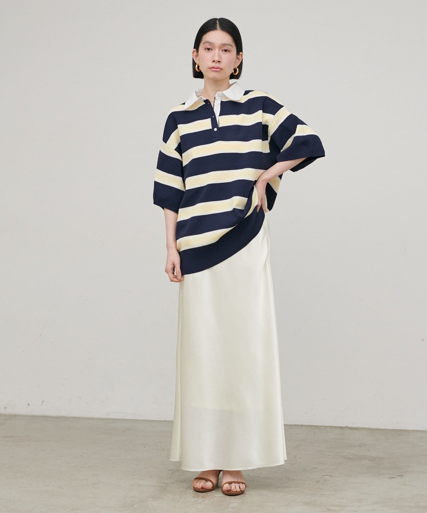 LARUTA(ラルータ) シャツ衿半袖ポロニット