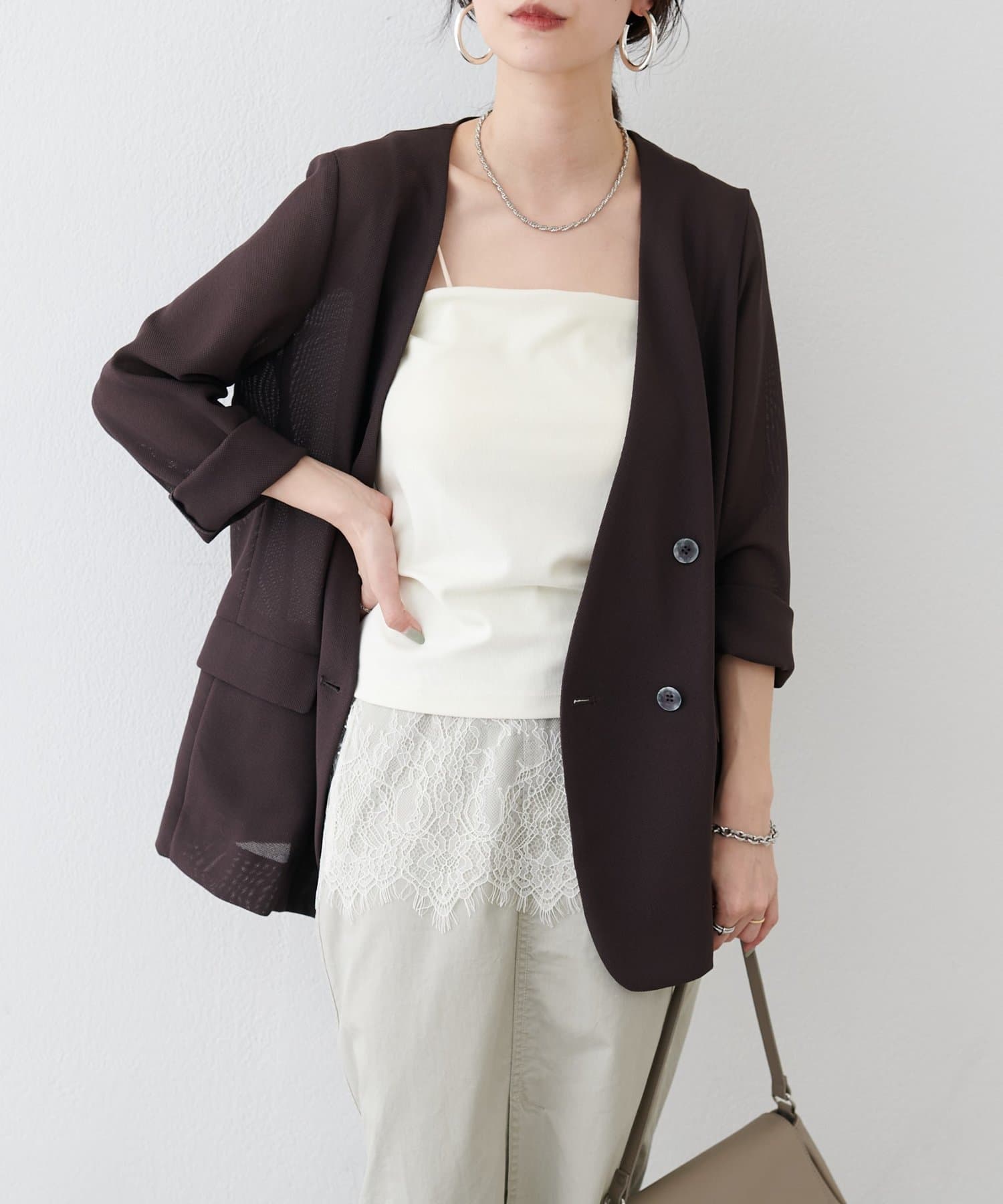 LARUTA(ラルータ) ［Azusa企画］カップ付きレースレイヤードキャミ