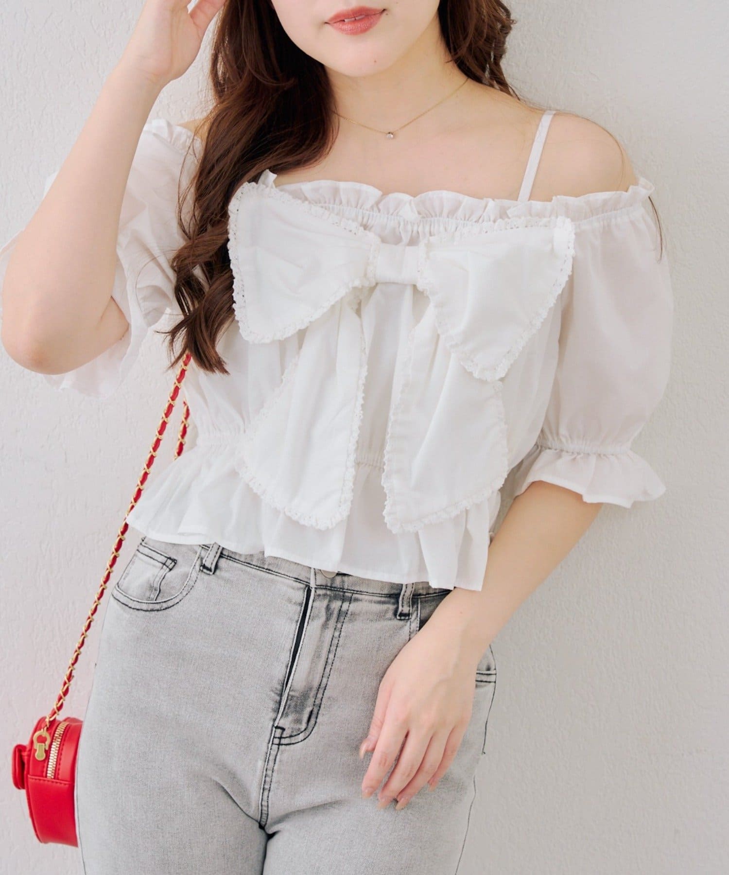 NICE CLAUP / OLIVE des OLIVE OUTLET(ナイスクラップ  / オリーブ デ オリーブ アウトレット) 【Ribbon Collection】	レースBigリボンブラウス