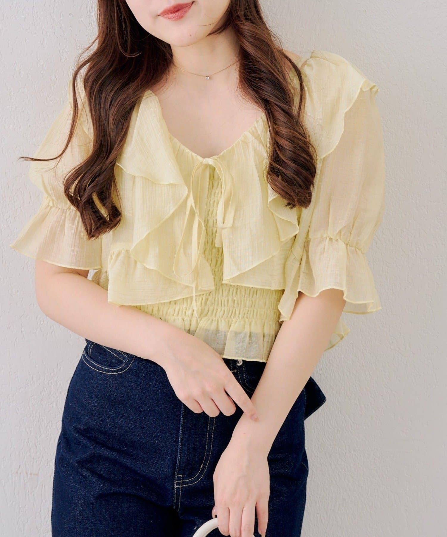 NICE CLAUP / OLIVE des OLIVE OUTLET(ナイスクラップ  / オリーブ デ オリーブ アウトレット) 【continuer】5分袖ラッフルブラウス&シャーリングキャミ