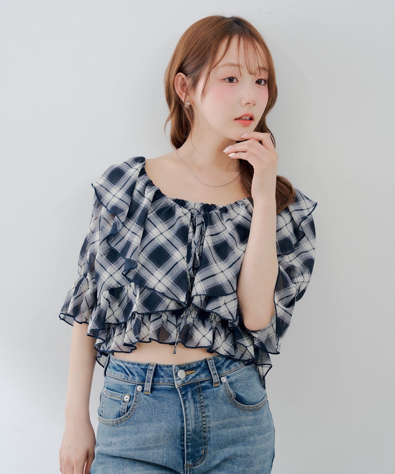 NICE CLAUP / OLIVE des OLIVE OUTLET(ナイスクラップ  / オリーブ デ オリーブ アウトレット) 【continuer】5分袖ラッフルブラウス&シャーリングキャミ