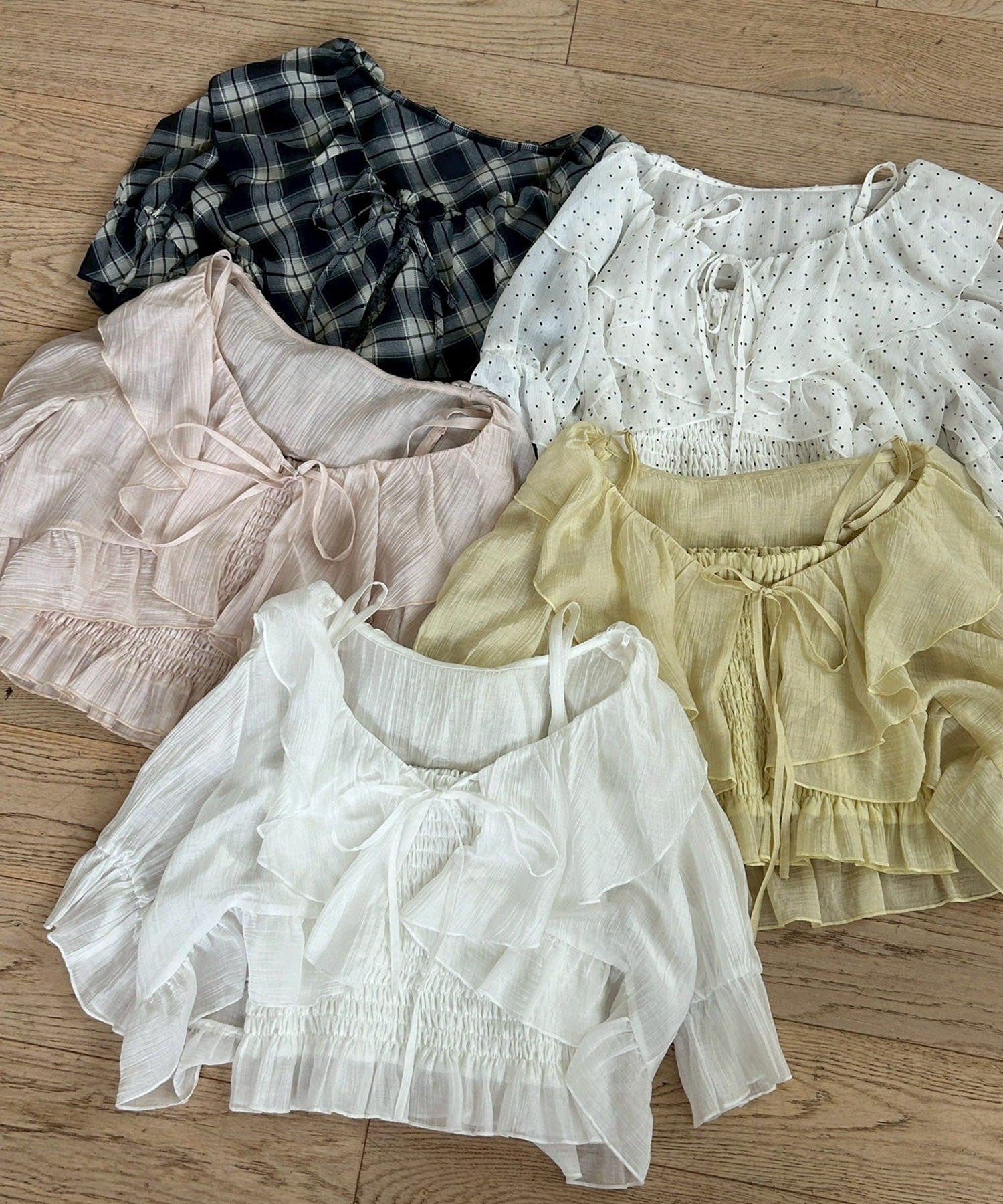 NICE CLAUP / OLIVE des OLIVE OUTLET(ナイスクラップ  / オリーブ デ オリーブ アウトレット) 【continuer】5分袖ラッフルブラウス&シャーリングキャミ