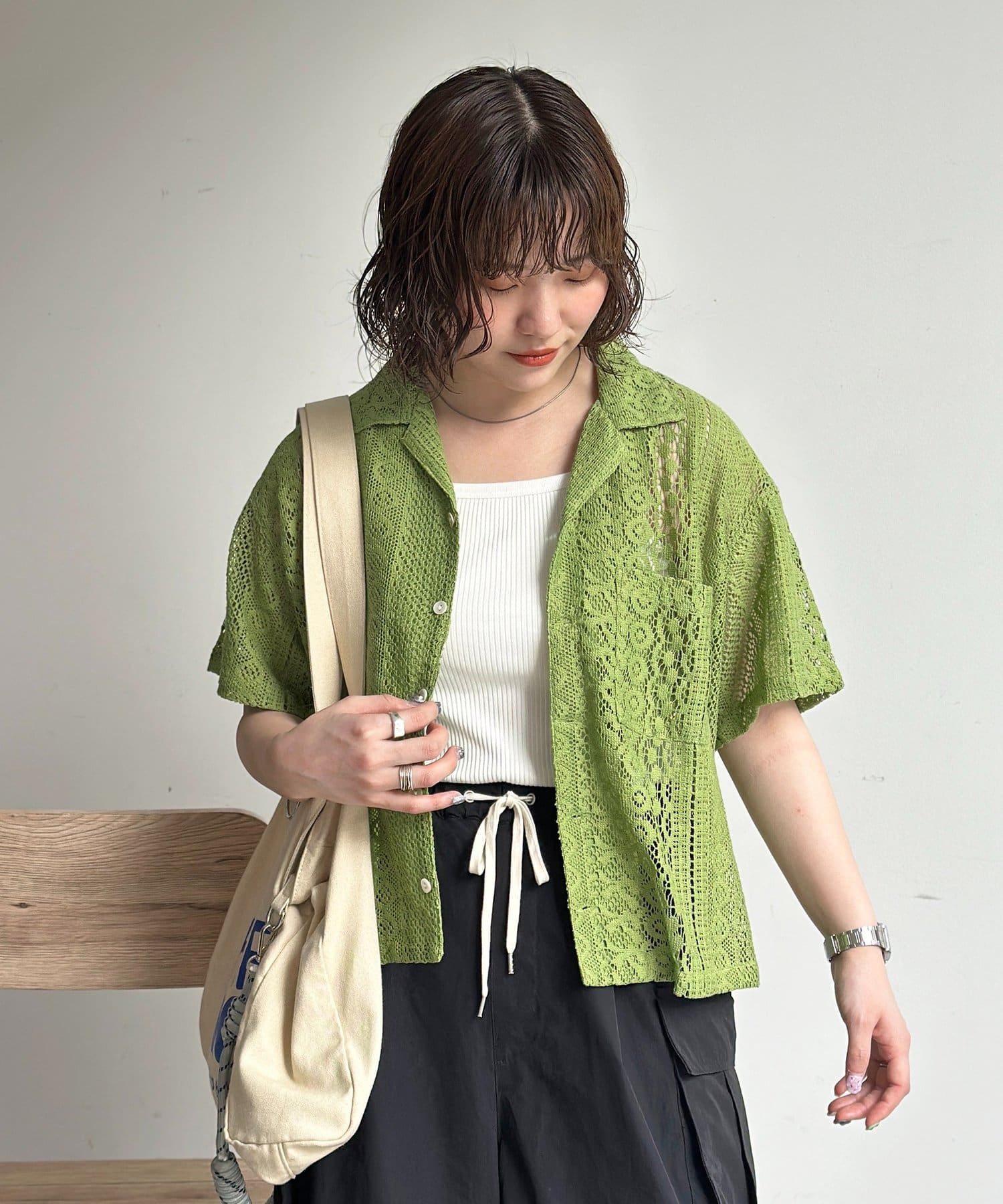 CPCM(シーピーシーエム) インドレース開襟シャツ