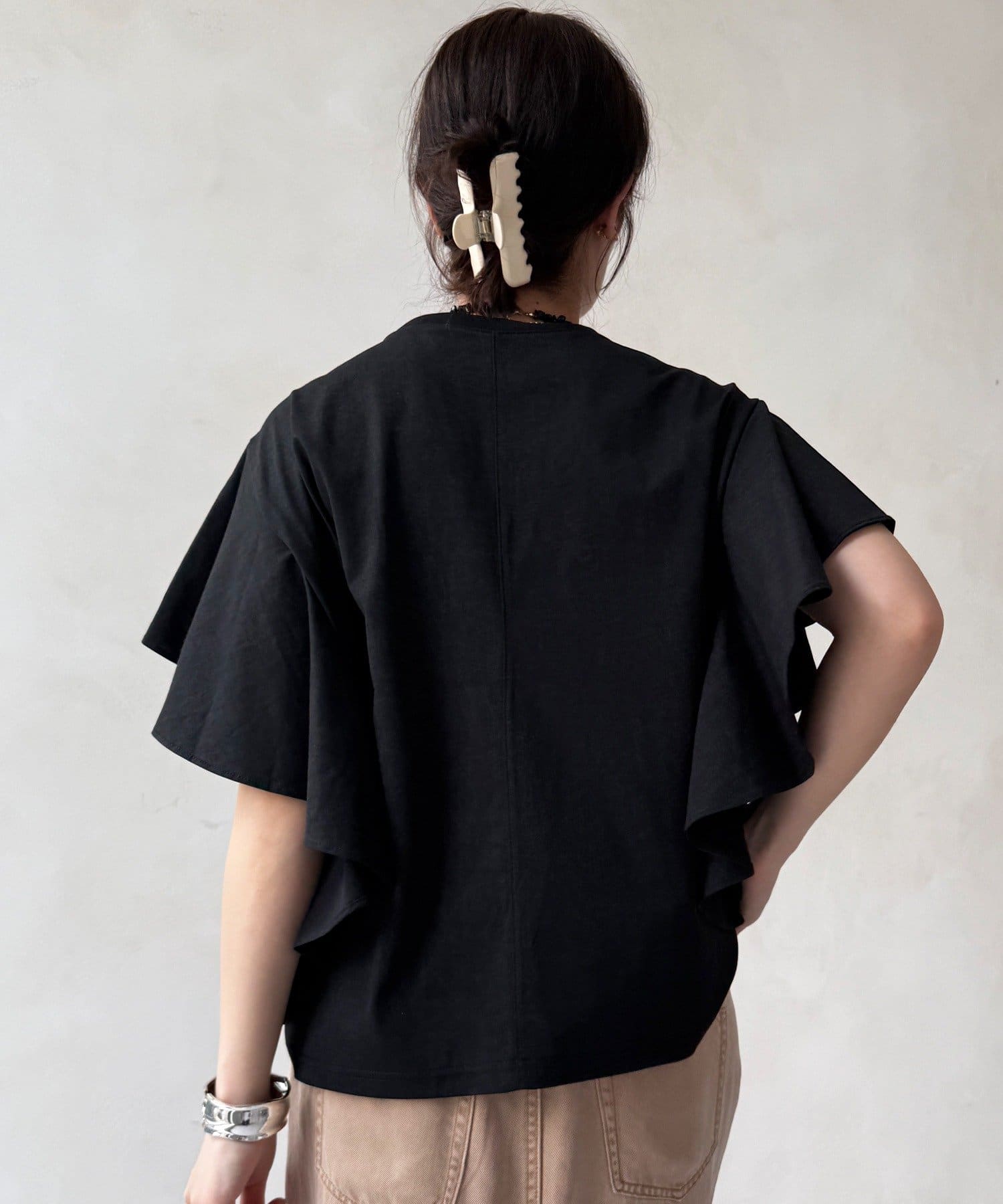 DOUDOU(ドゥドゥ) 【WEB限定】ラッフルスリーブロゴTEE