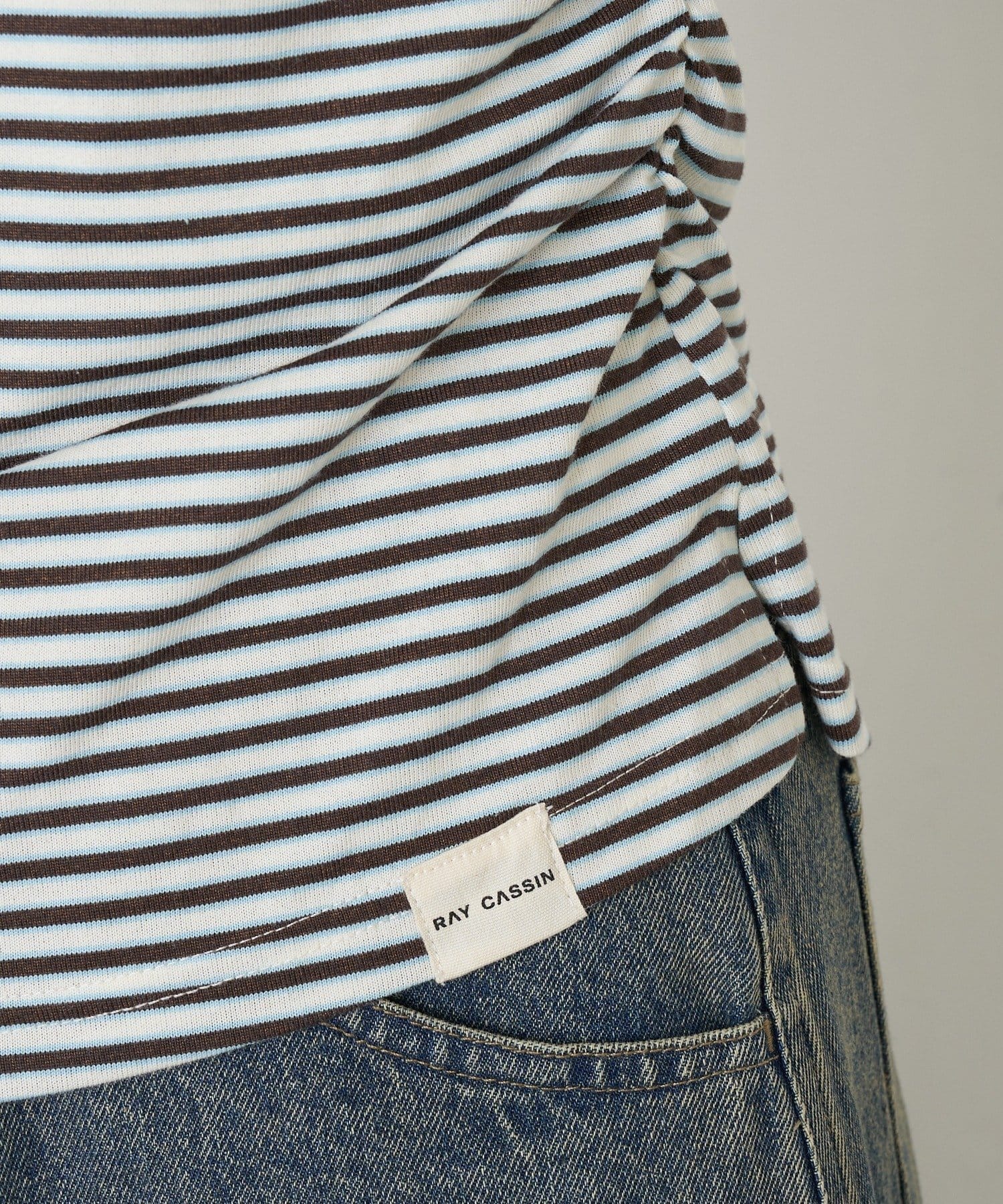 RAY CASSIN(レイカズン) マルチボーダー胸刺繍半袖ポロ