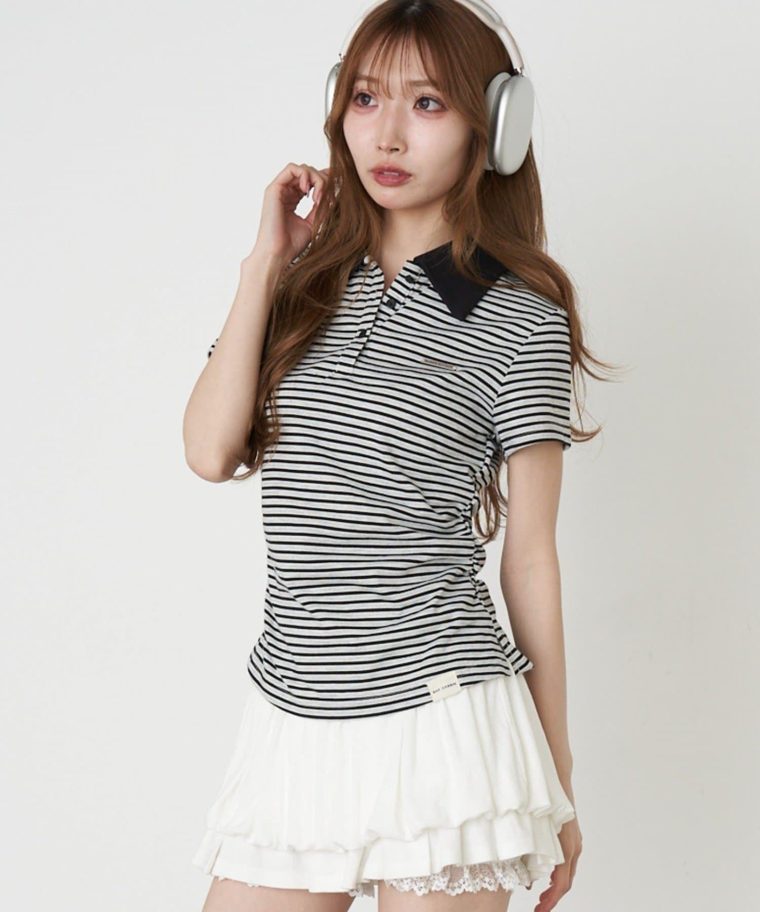 RAY CASSIN(レイカズン) マルチボーダー胸刺繍半袖ポロ