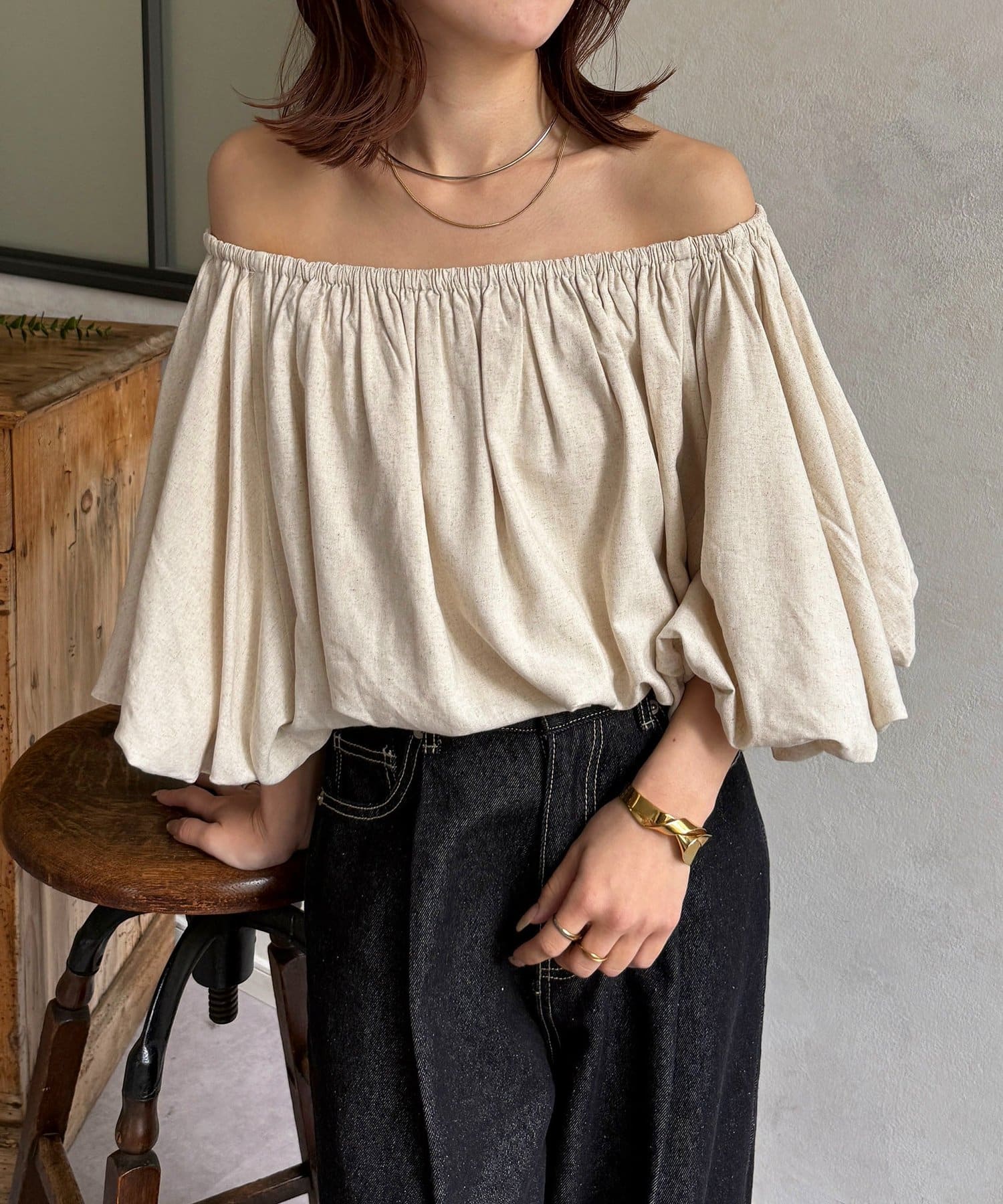 Thevon.(ゼヴォン) ボートネックバルーンブラウス