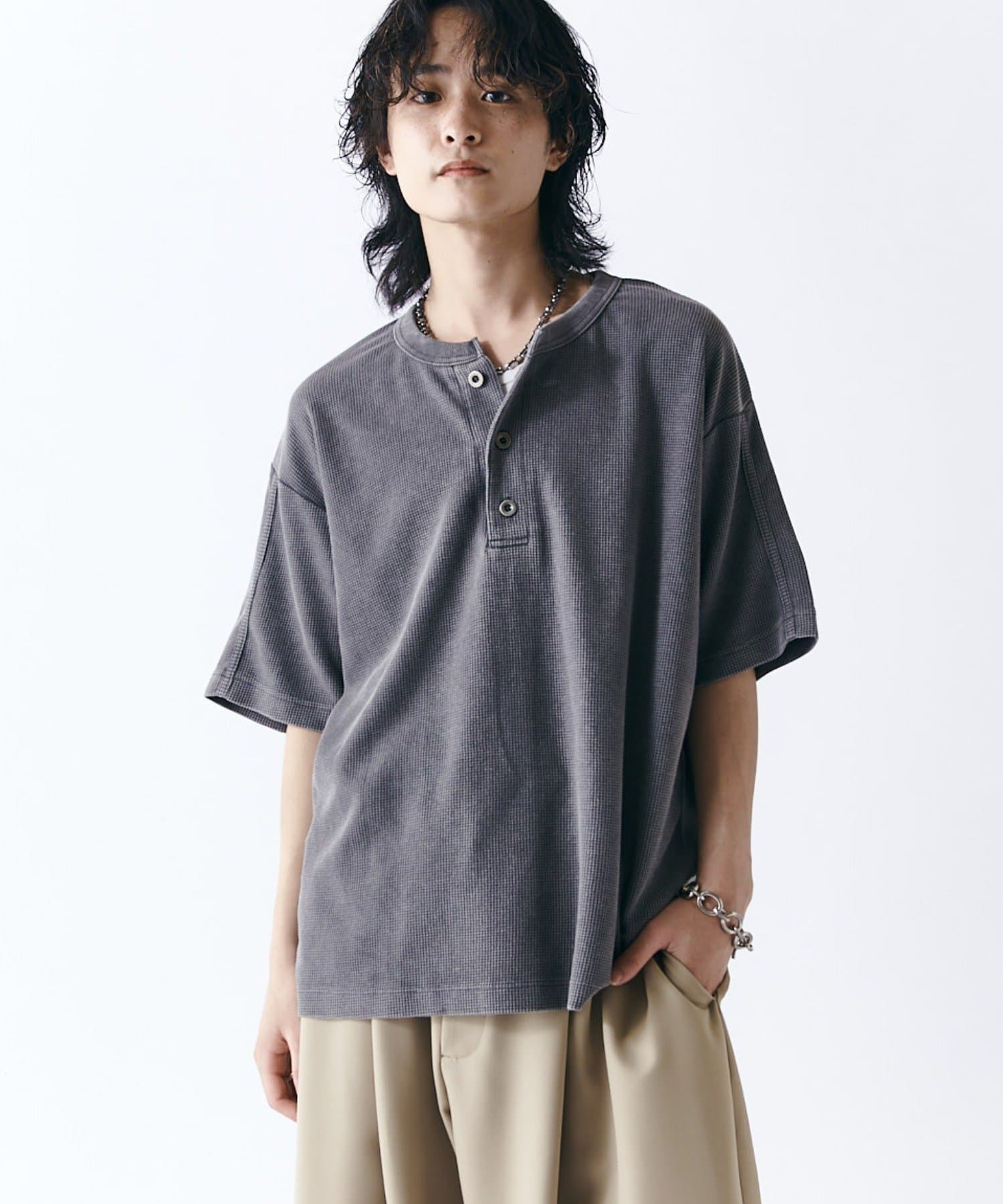 Lui's(ルイス) サーマルフェードヘンリーネックTシャツ
