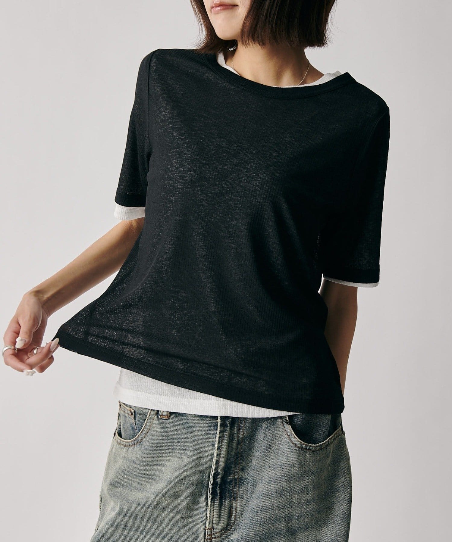 -goocy-(グーシー) シアーテレコレイヤードトップス