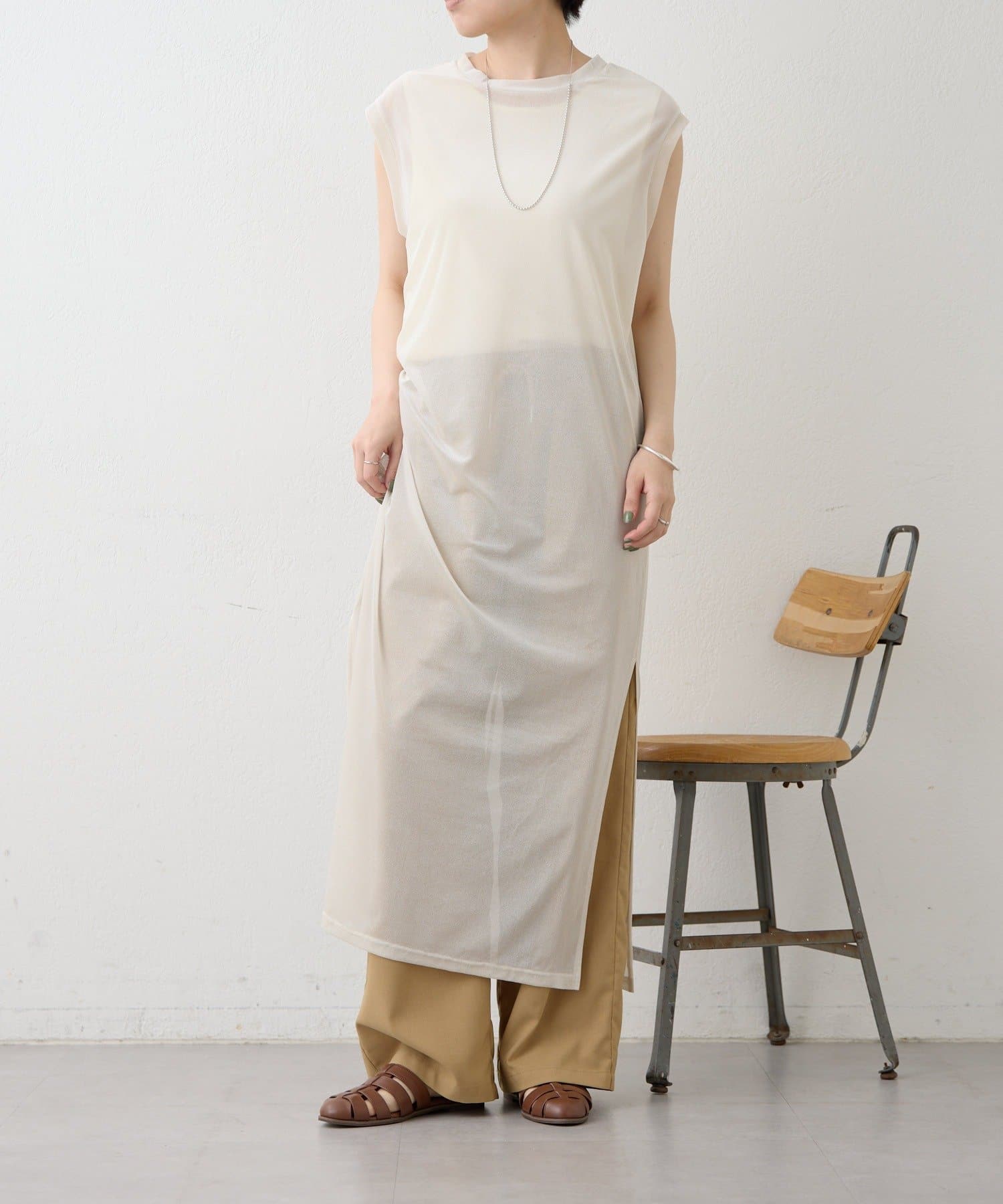 ear PAPILLONNER(イア パピヨネ) 《透け感あり/ストレッチ/レイヤード》ベロアシアーノースリーブワンピース【SUM1 STYLE(スミスタイル)】