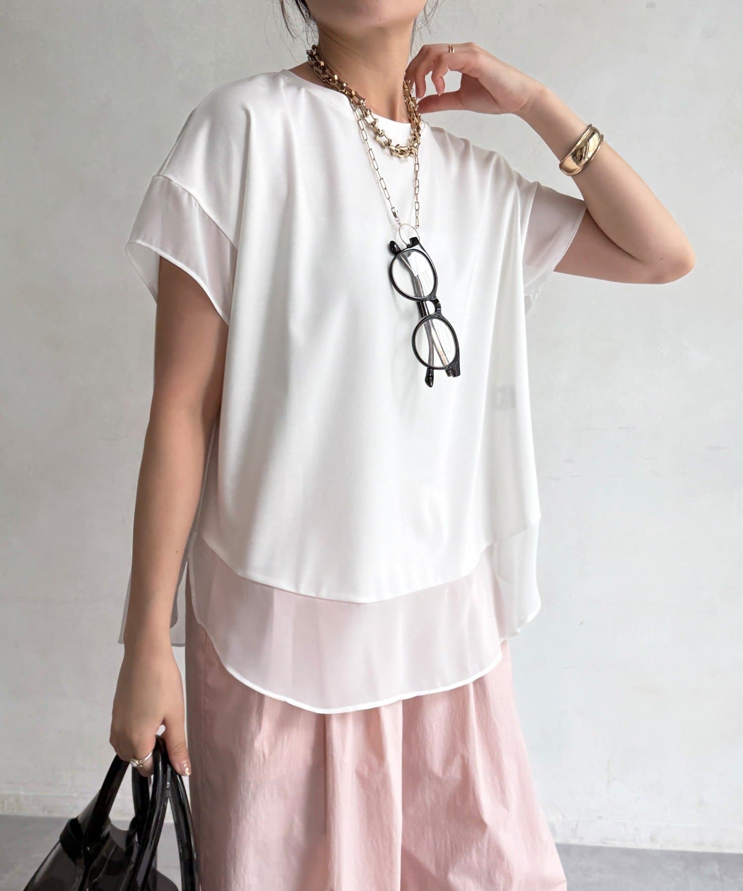 DOUDOU(ドゥドゥ) 【WEB限定】シフォン切替トップス