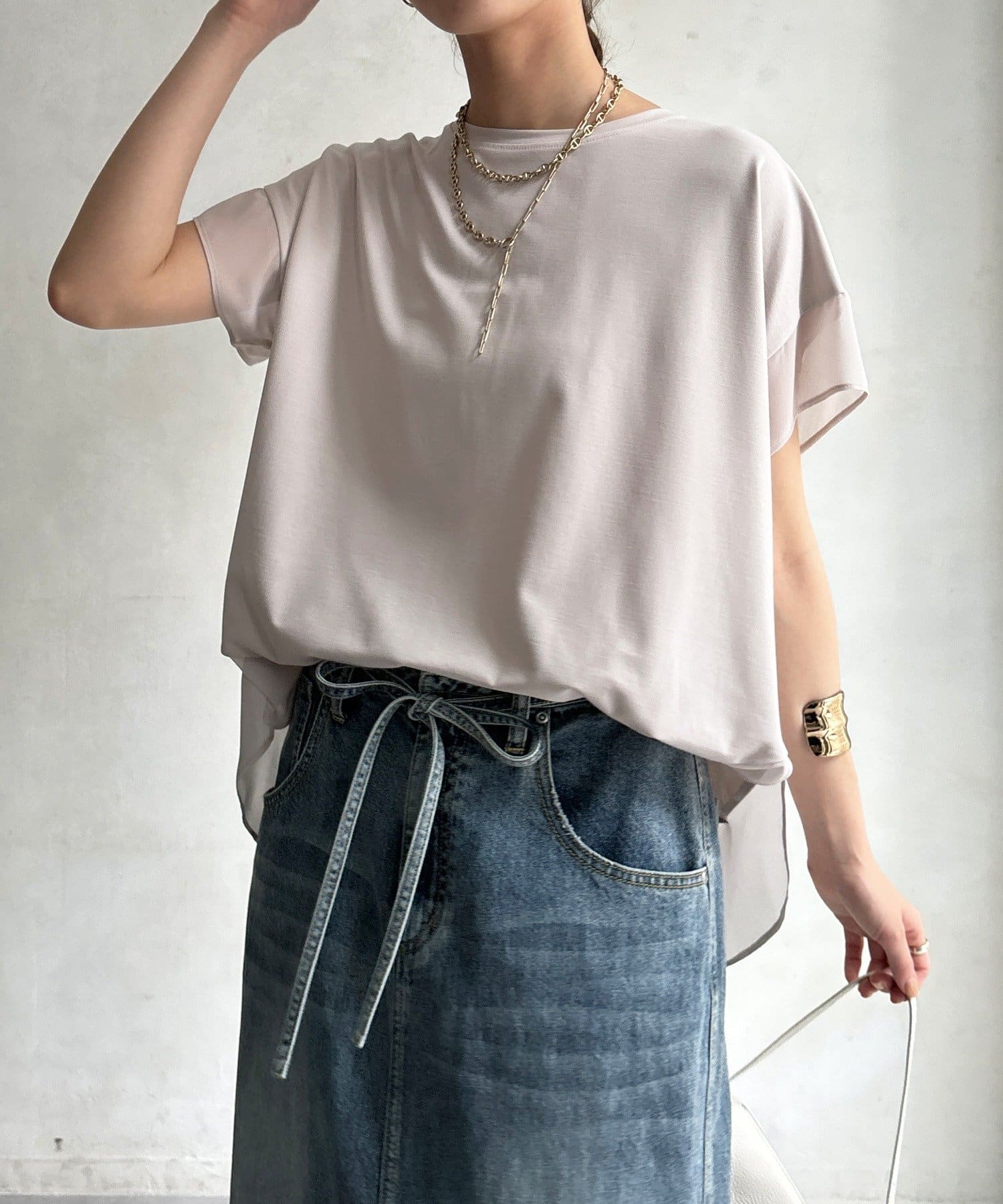 DOUDOU(ドゥドゥ) 【WEB限定】シフォン切替トップス