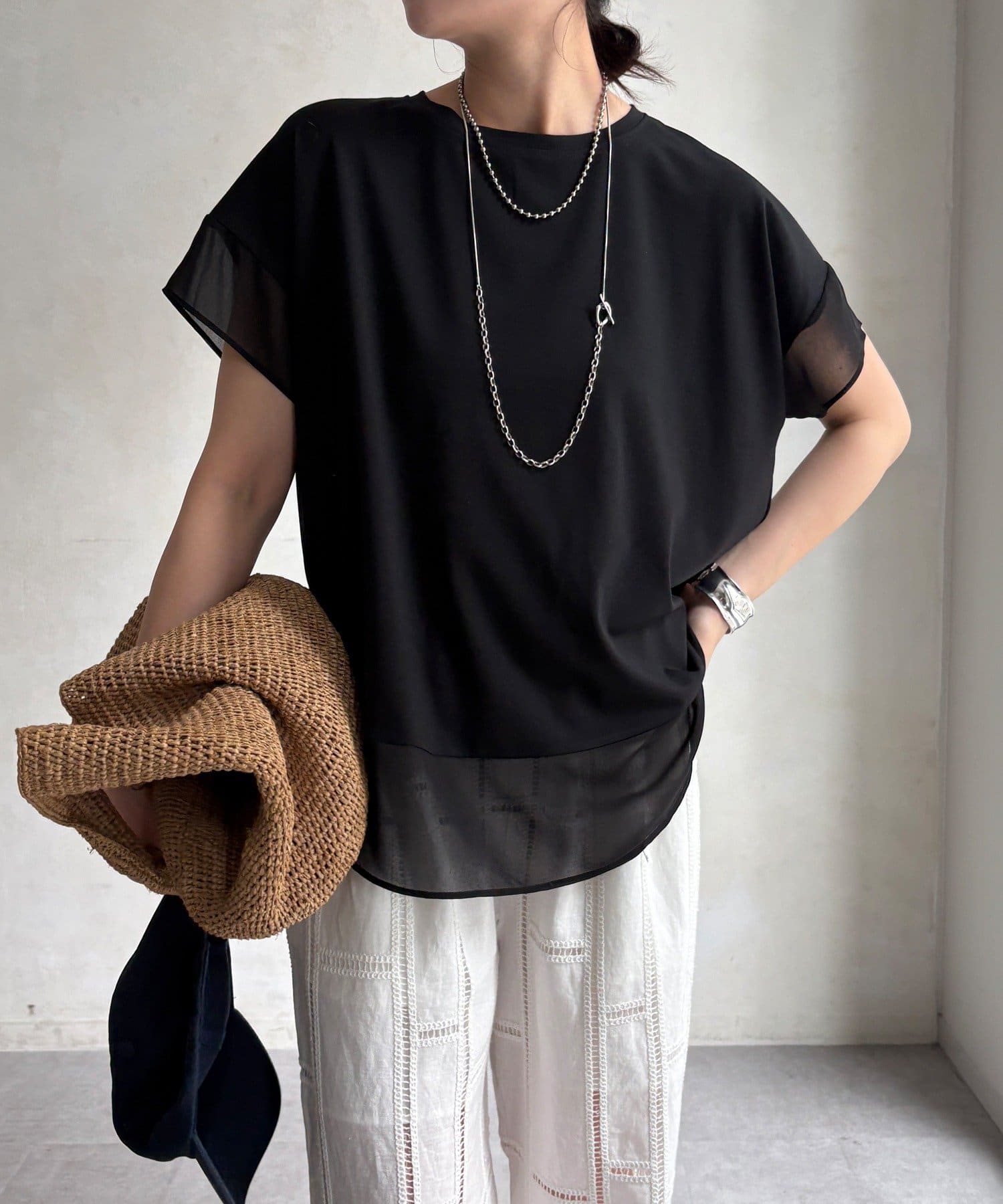 DOUDOU(ドゥドゥ) 【WEB限定】シフォン切替トップス