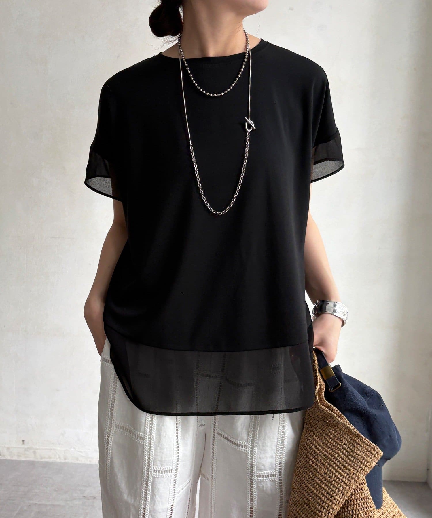 DOUDOU(ドゥドゥ) 【WEB限定】シフォン切替トップス