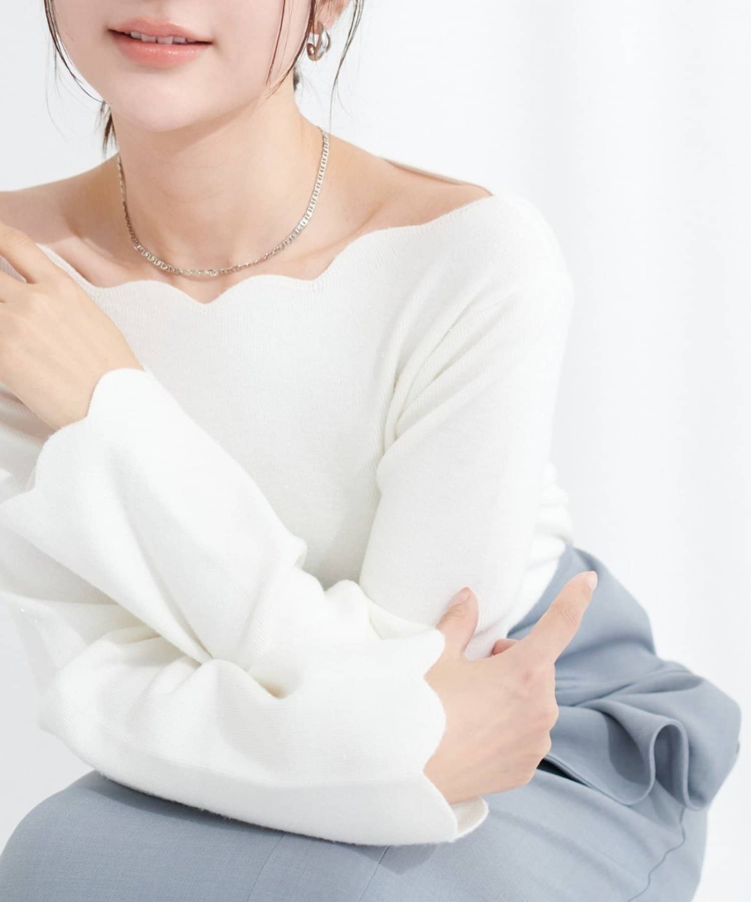 NICE CLAUP / OLIVE des OLIVE OUTLET(ナイスクラップ  / オリーブ デ オリーブ アウトレット) 【natural couture】スカラップラメニット