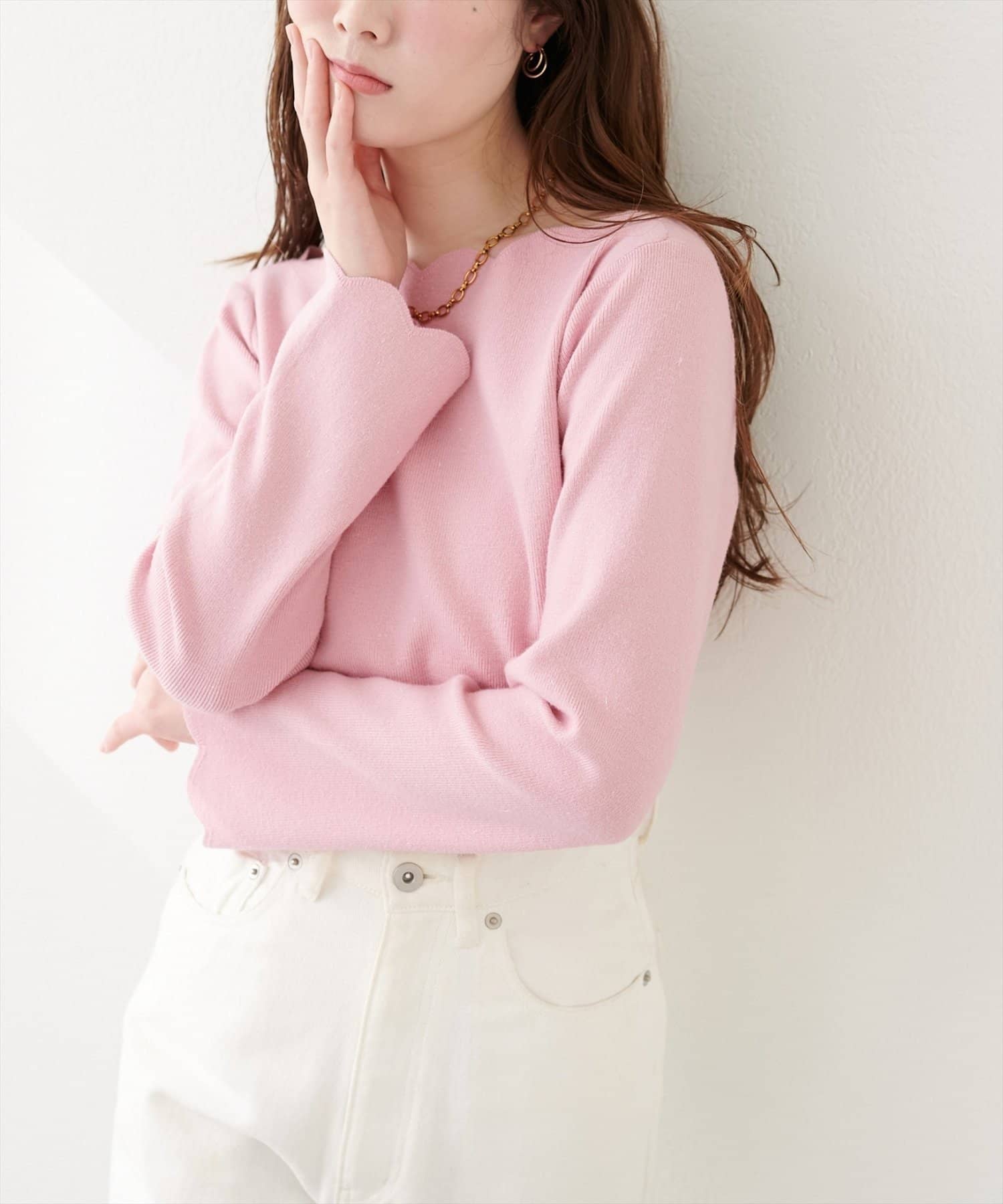 NICE CLAUP / OLIVE des OLIVE OUTLET(ナイスクラップ  / オリーブ デ オリーブ アウトレット) 【natural couture】スカラップラメニット