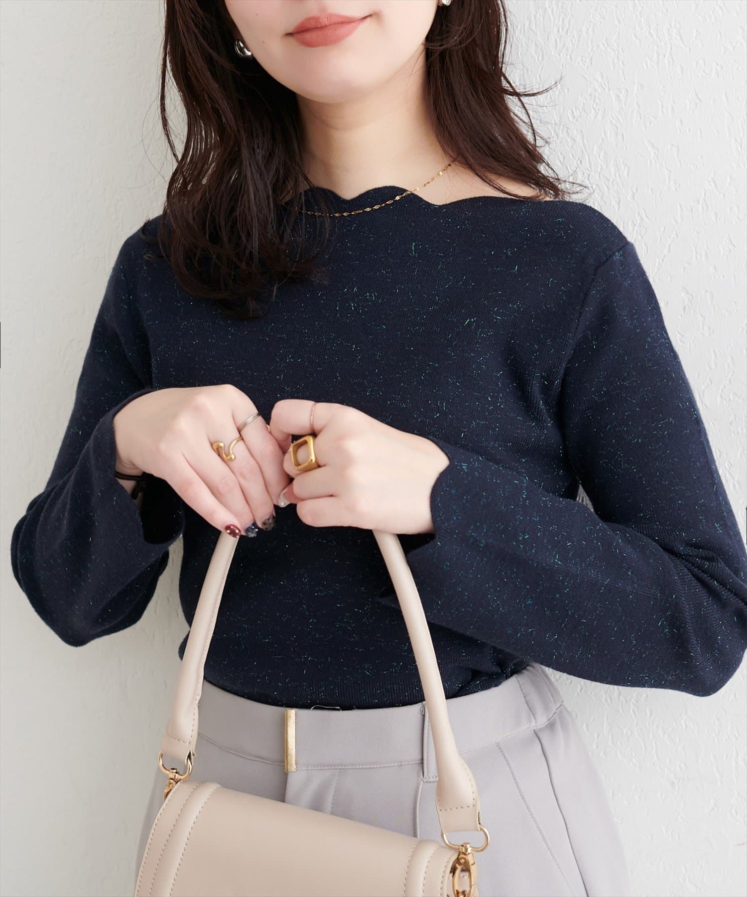 NICE CLAUP / OLIVE des OLIVE OUTLET(ナイスクラップ  / オリーブ デ オリーブ アウトレット) 【natural couture】スカラップラメニット