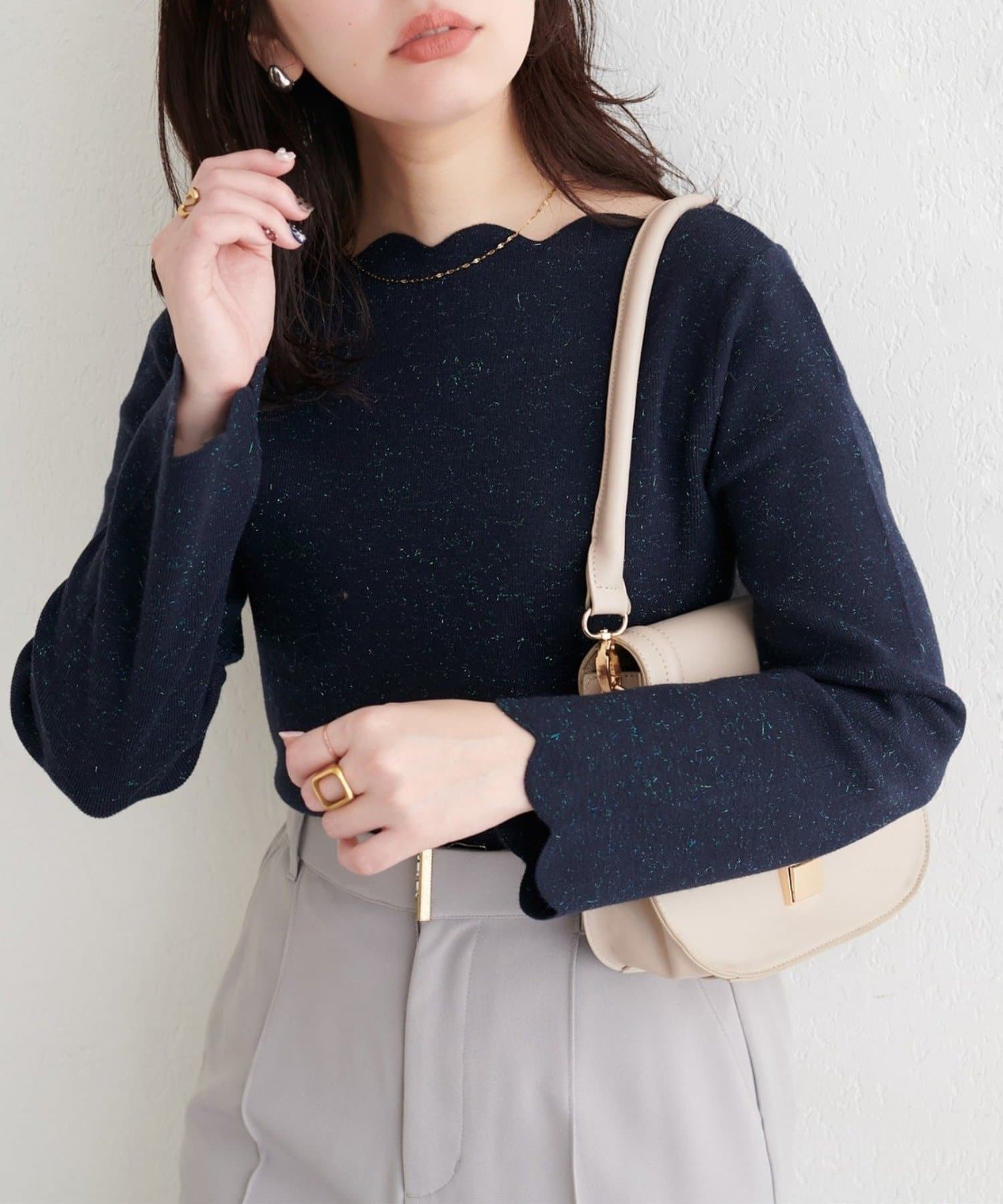 NICE CLAUP / OLIVE des OLIVE OUTLET(ナイスクラップ  / オリーブ デ オリーブ アウトレット) 【natural couture】スカラップラメニット