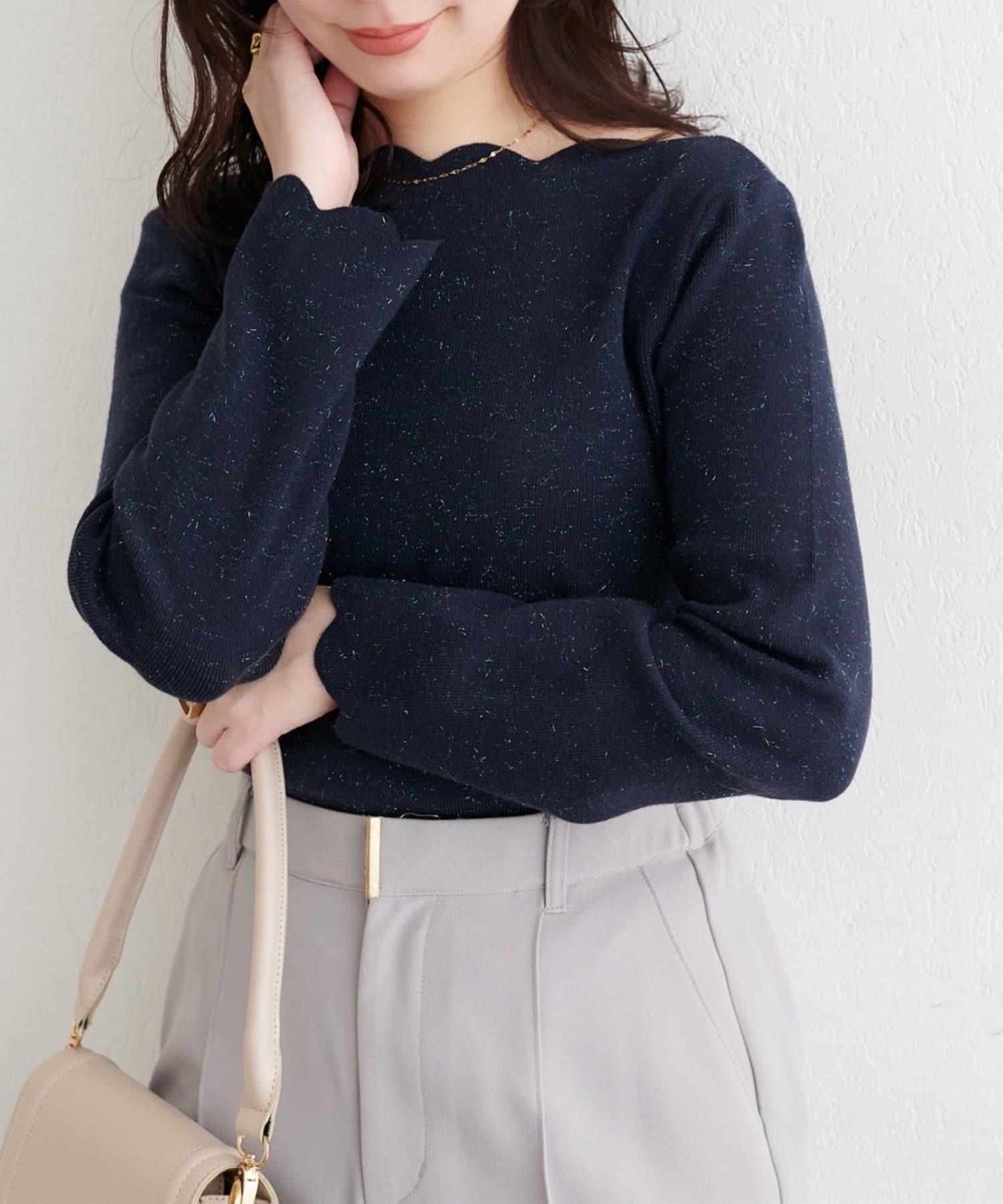 NICE CLAUP / OLIVE des OLIVE OUTLET(ナイスクラップ  / オリーブ デ オリーブ アウトレット) 【natural couture】スカラップラメニット