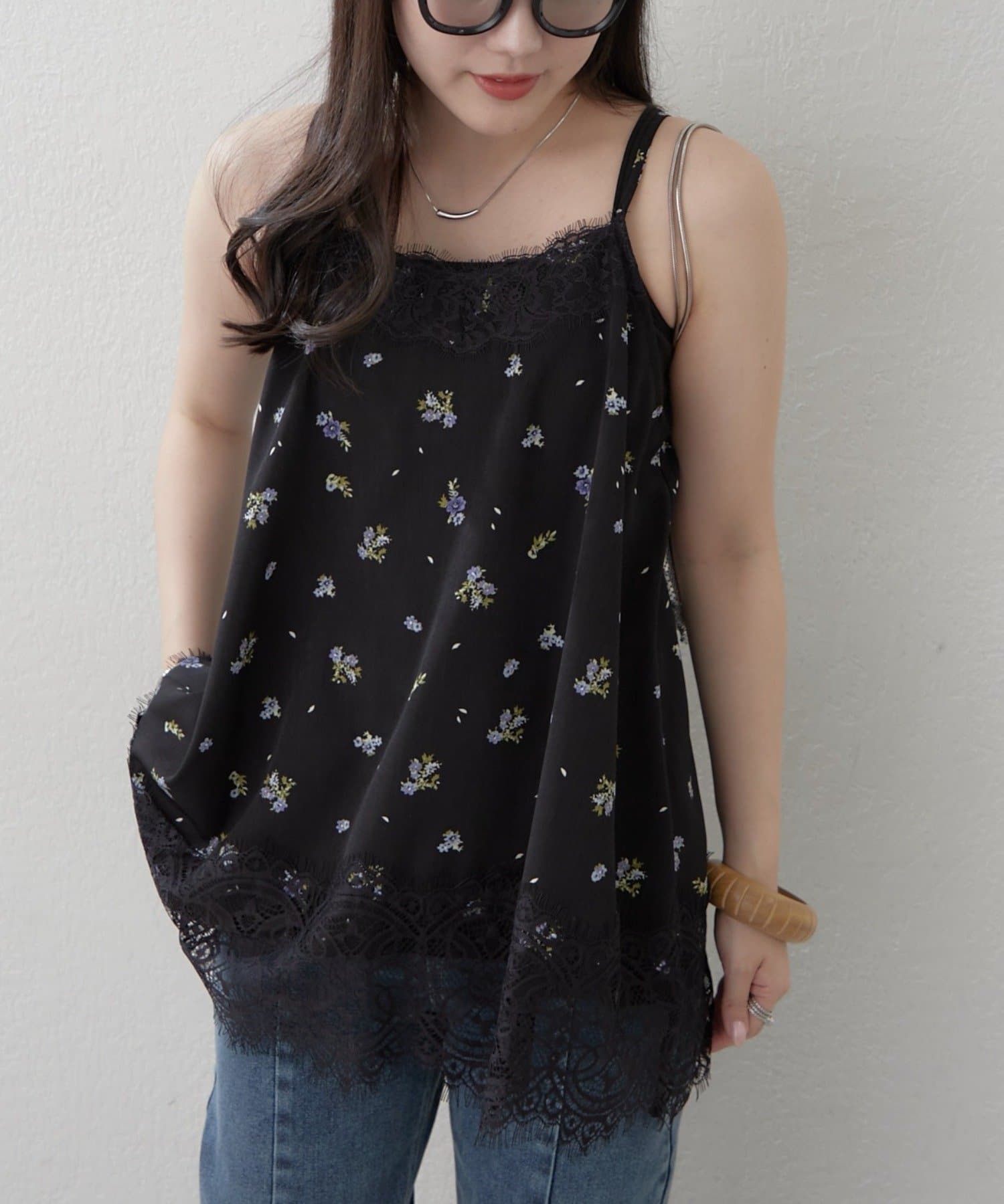 Remind me and forever(リマインドミーアンドフォーエバー) 【ドット、花柄から選べる♪】アソート柄レースキャミチュニック