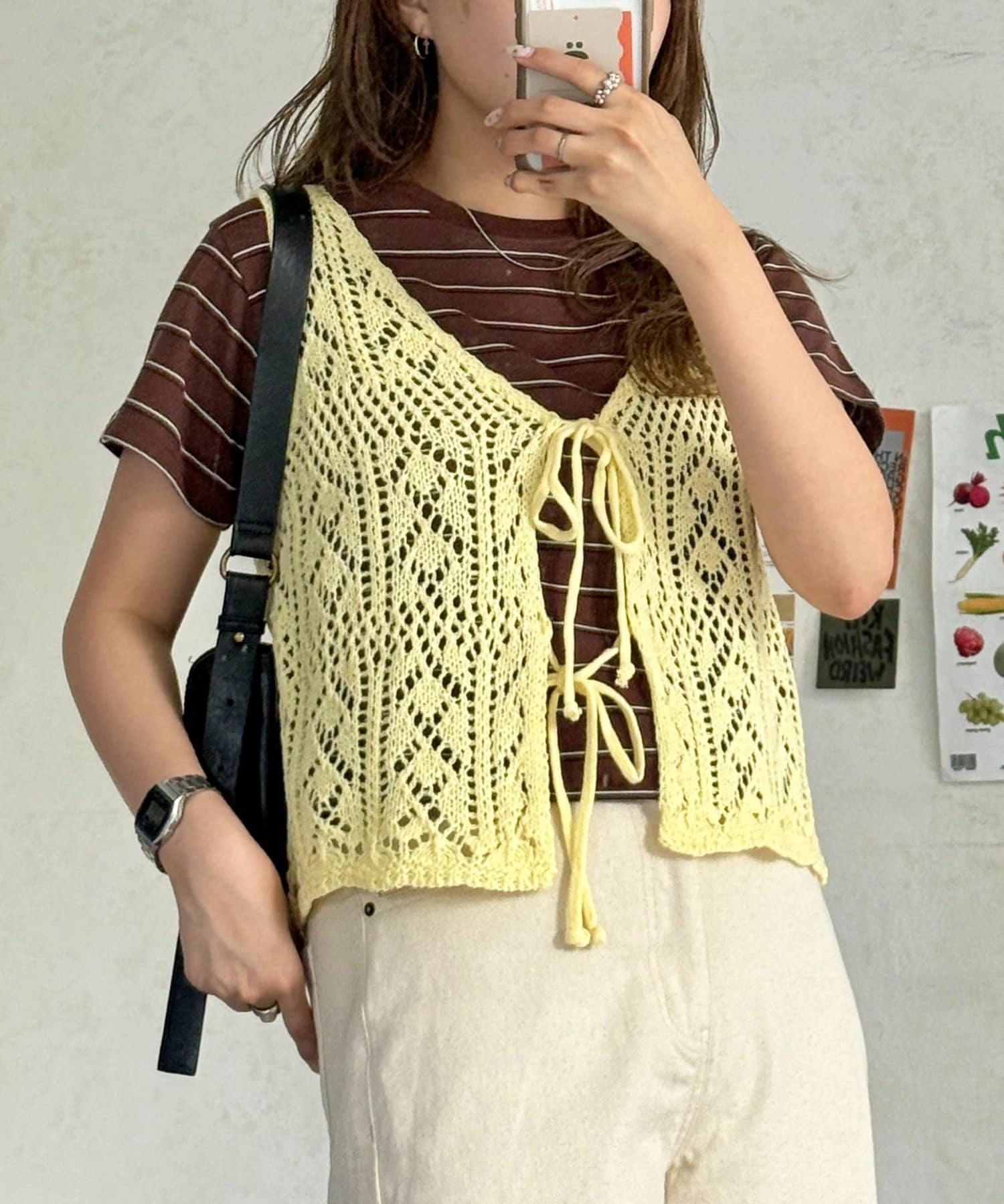 CPCM(シーピーシーエム) 前リボンかぎ編みビスチェ