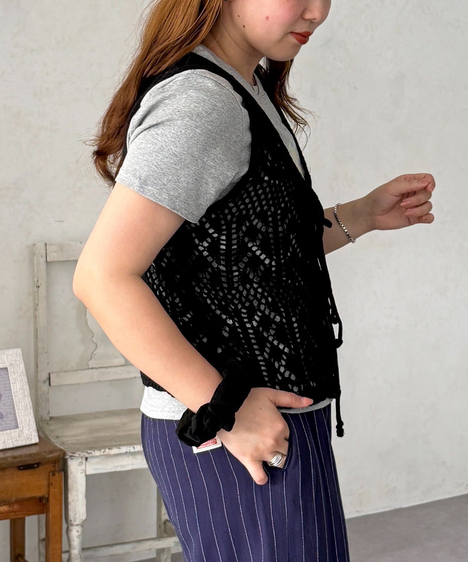 CPCM(シーピーシーエム) 前リボンかぎ編みビスチェ