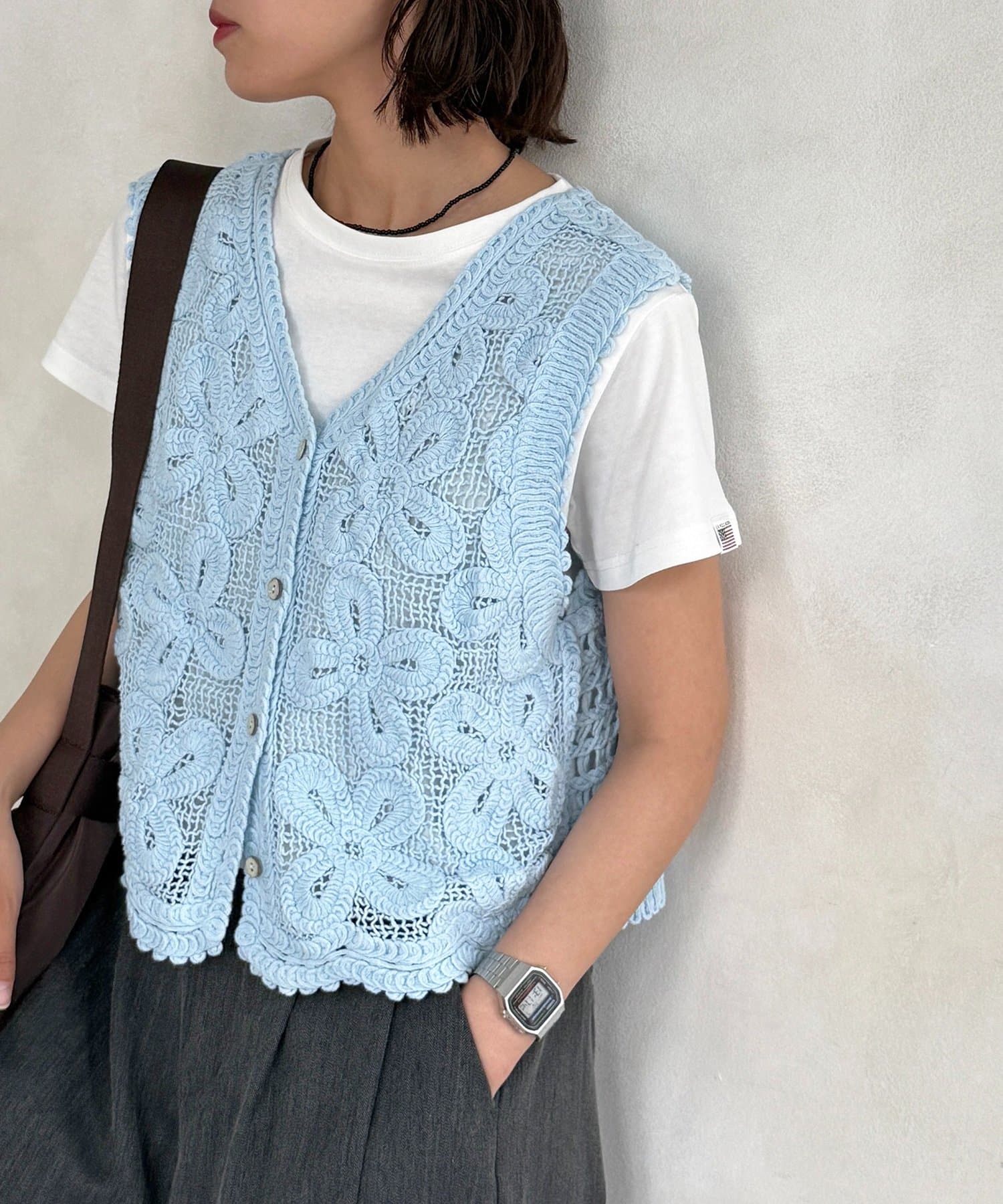 CPCM(シーピーシーエム) 透かしフラワーニットベスト