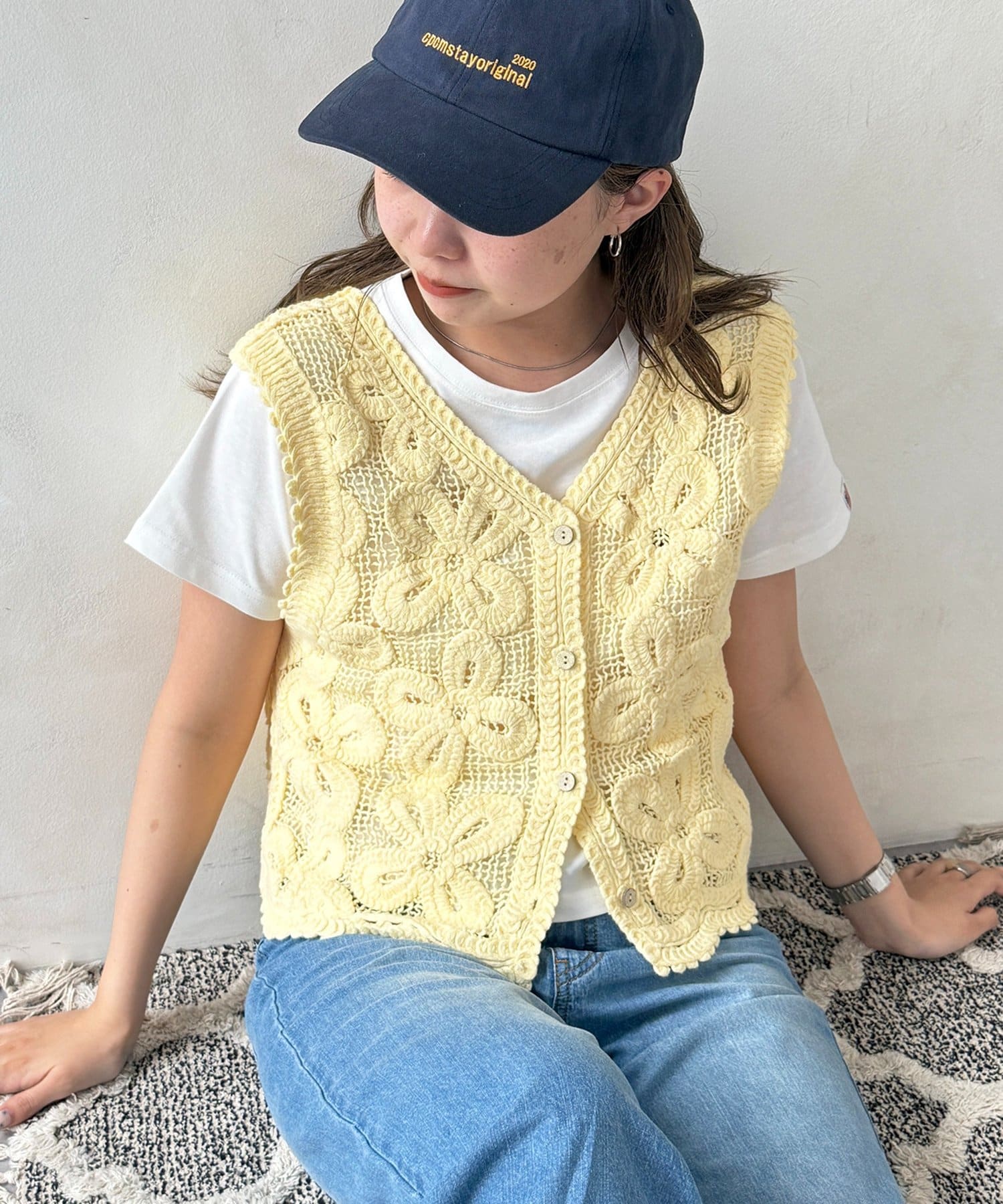 CPCM(シーピーシーエム) 透かしフラワーニットベスト