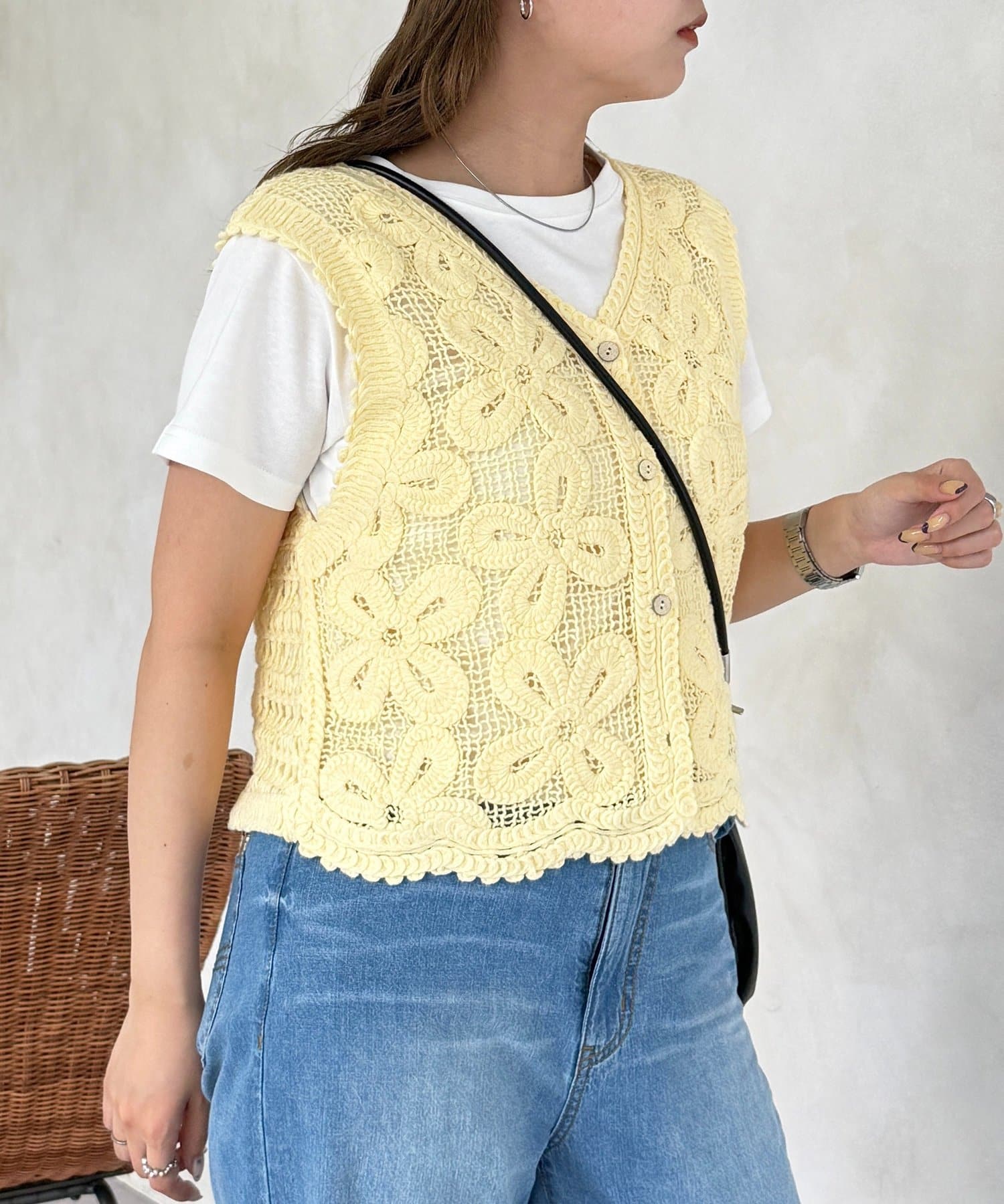 CPCM(シーピーシーエム) 透かしフラワーニットベスト