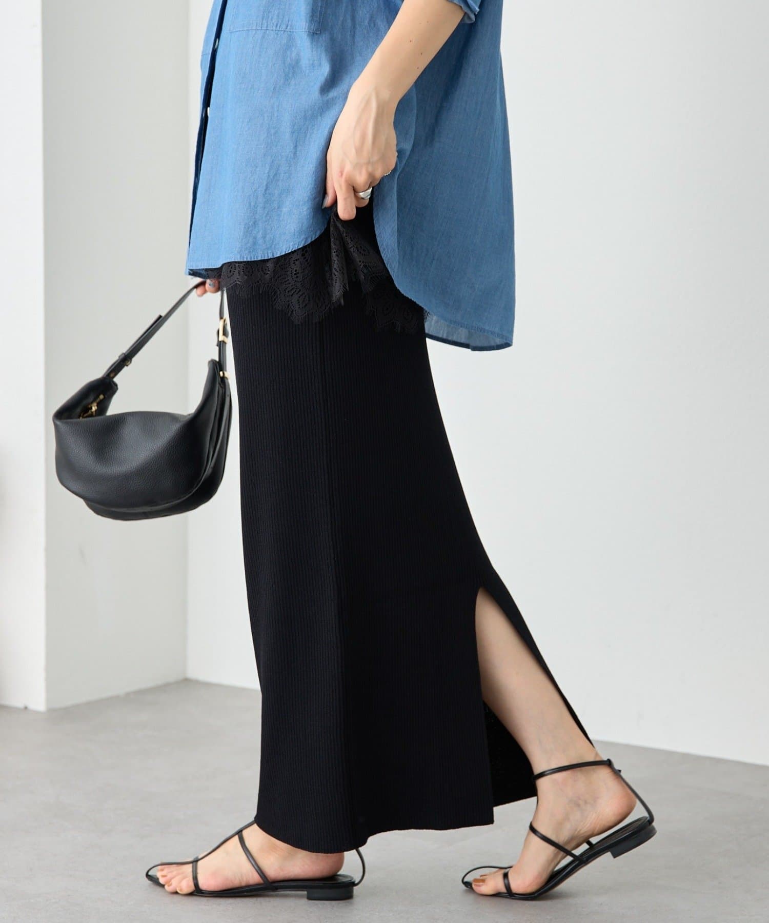 RIVE DROITE(リヴドロワ) 予約【ひんやりタッチ・セットアップ対応可】レーヨン混リブタイトSK