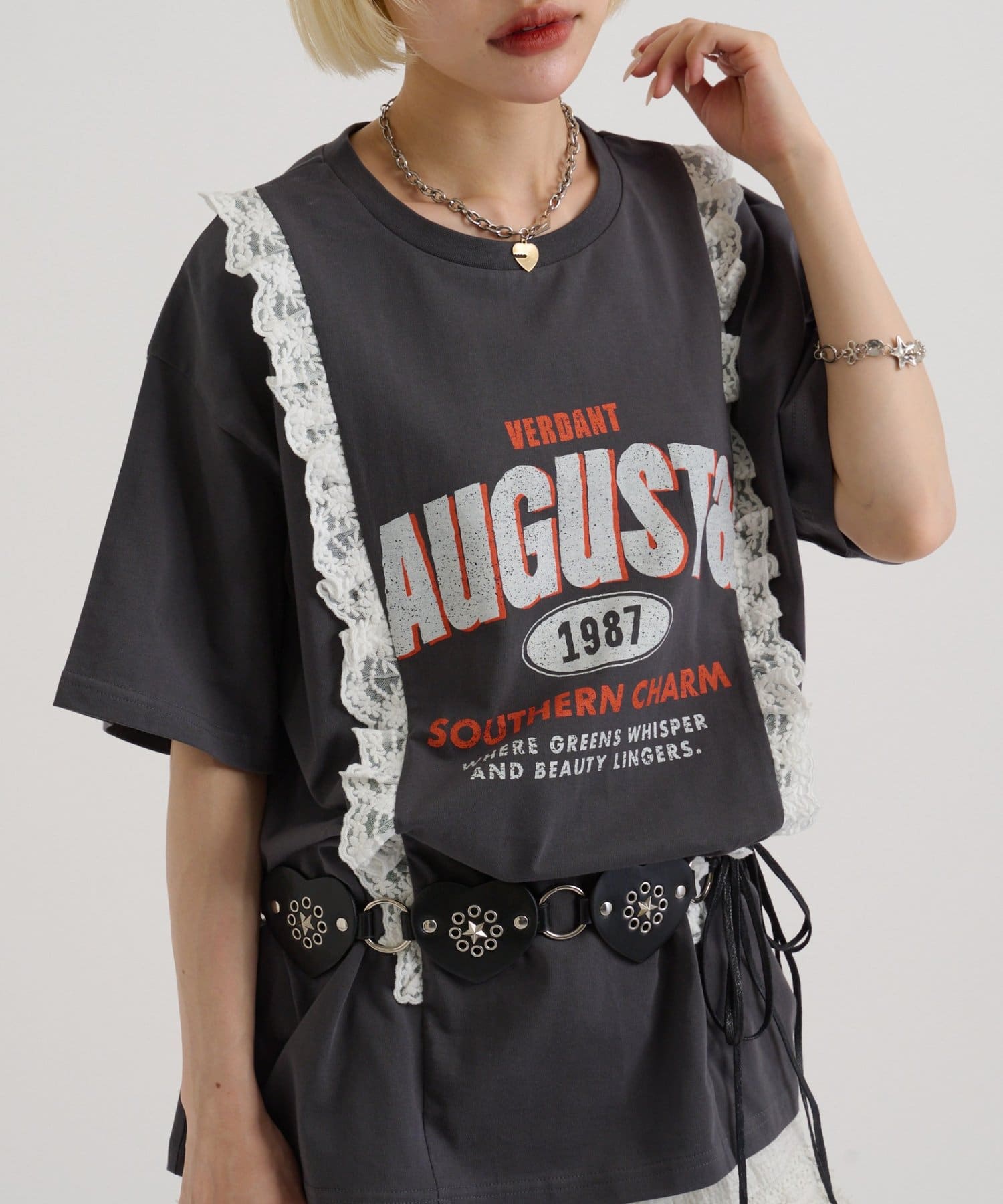 w closet(ダブルクローゼット) ロゴレースビッグT