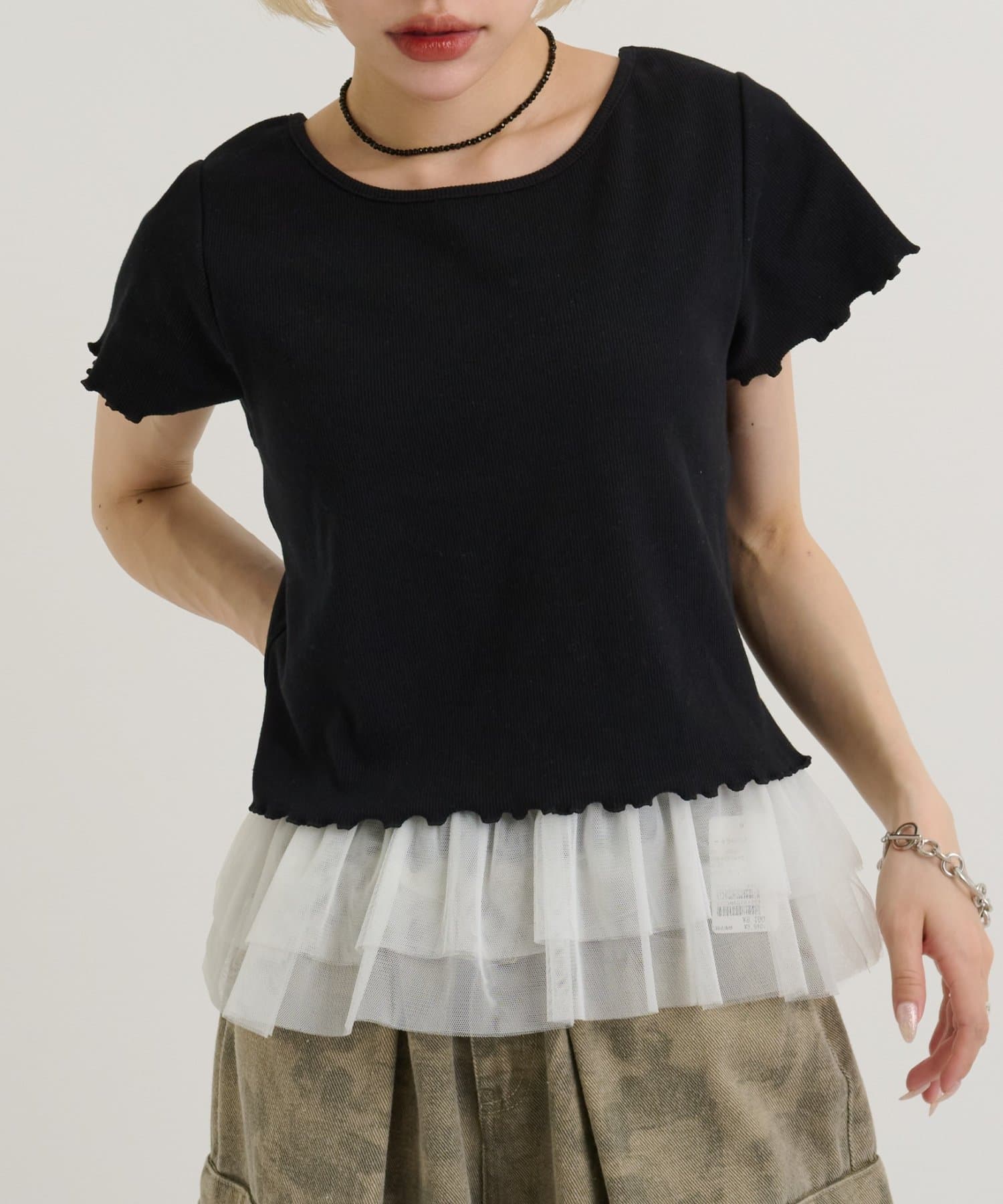 w closet(ダブルクローゼット) レースタグリブT