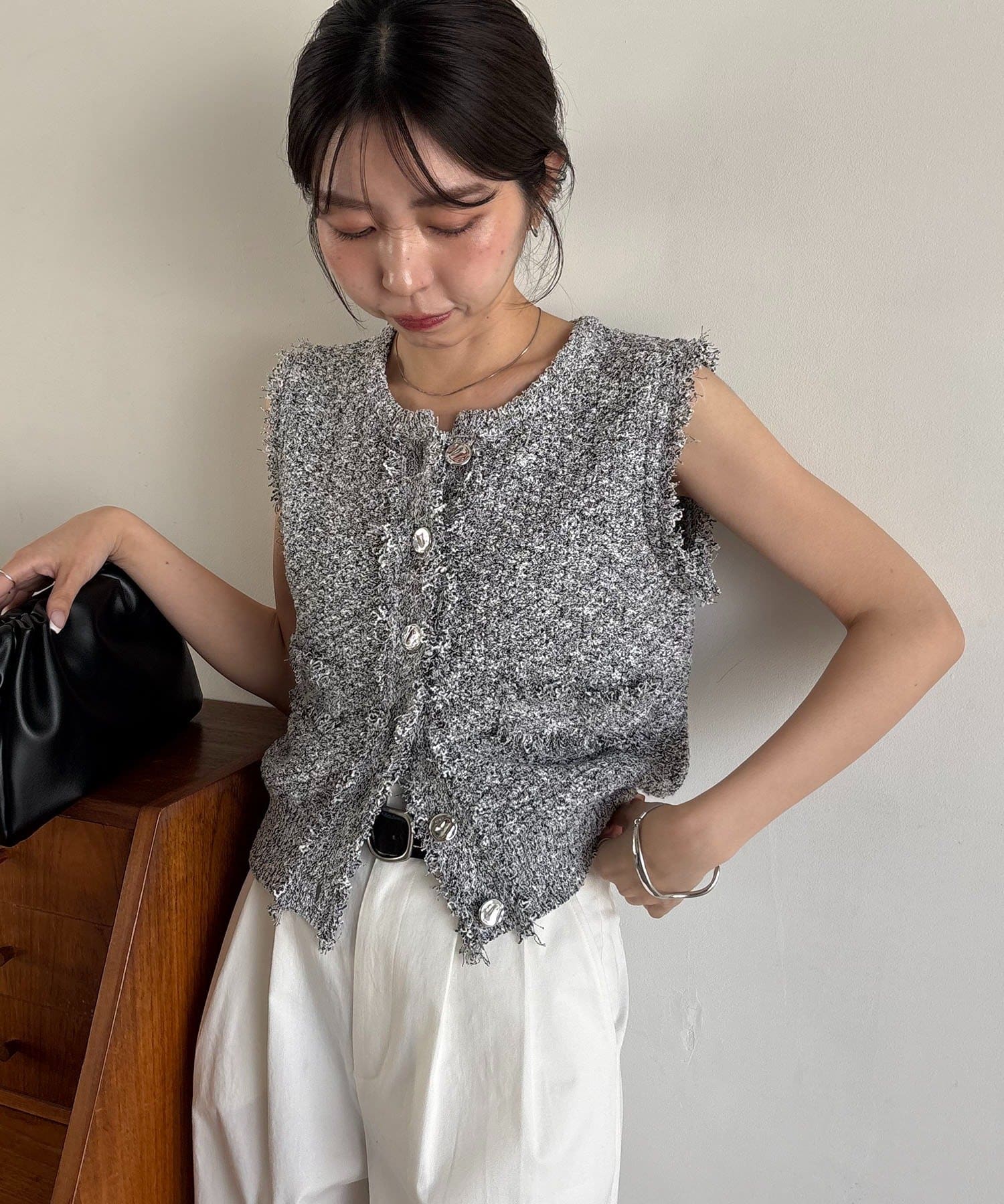 CAPRICIEUX LE'MAGE(カプリシュレマージュ) ツイードライクフリンジベスト