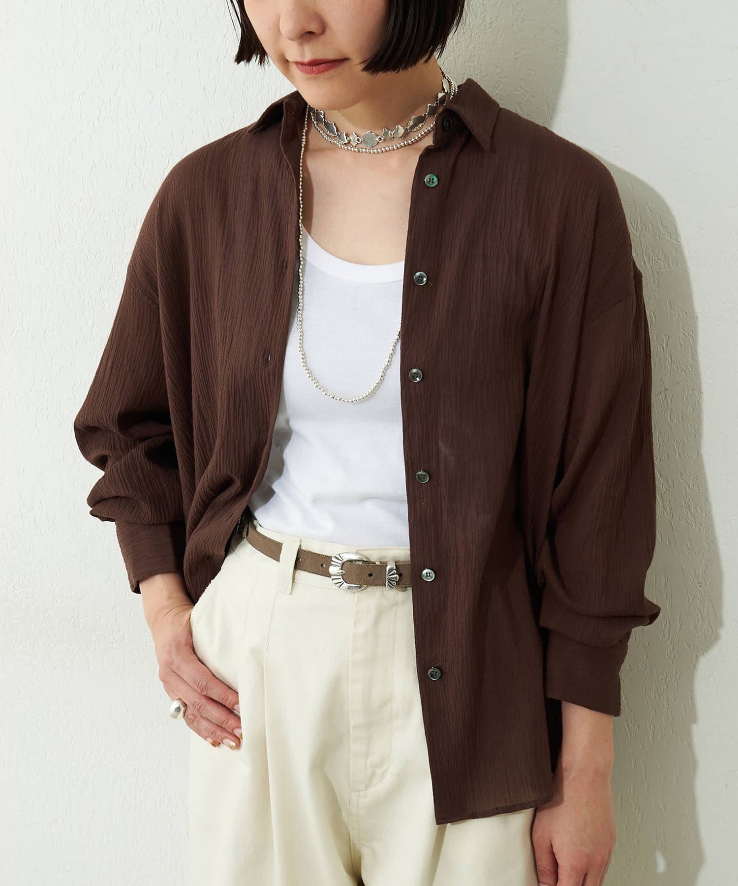 Whim Gazette(ウィム ガゼット) コットンガーゼシフォンシャツ