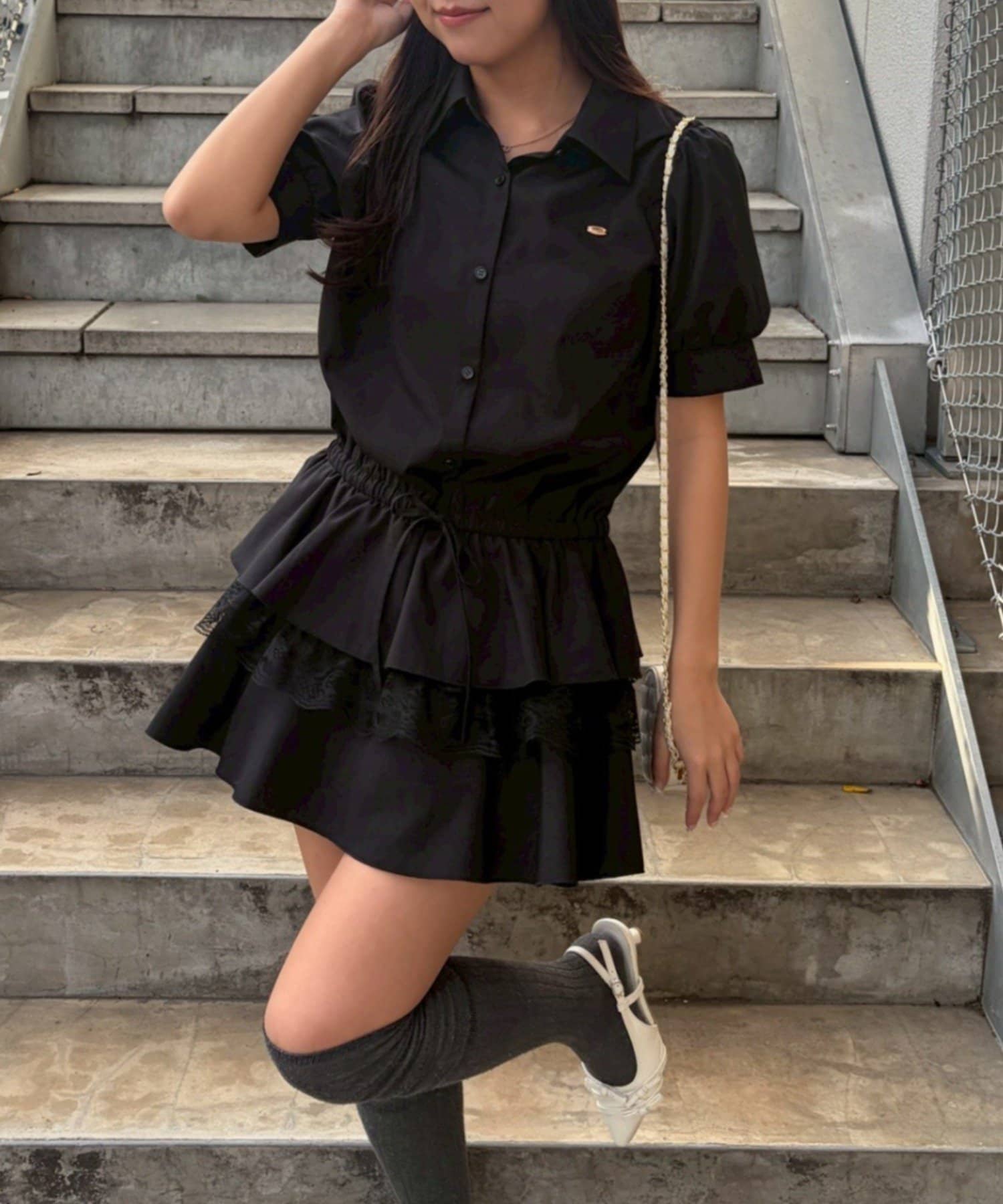 NICE CLAUP / OLIVE des OLIVE OUTLET(ナイスクラップ  / オリーブ デ オリーブ アウトレット) 【continuer】裾ティアードミニワンピ