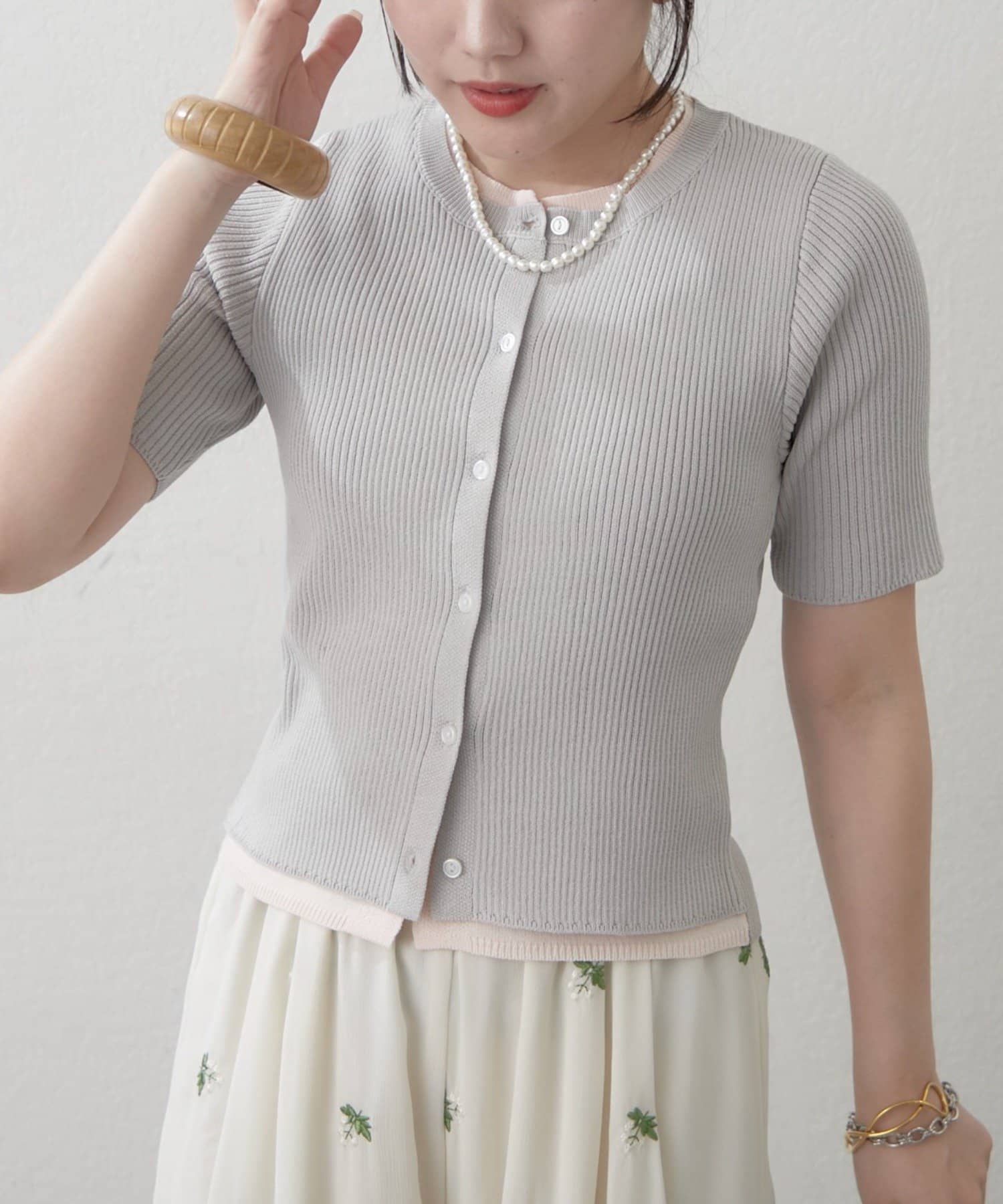 Remind me and forever(リマインドミーアンドフォーエバー) リブレイヤード風配色カーディガン