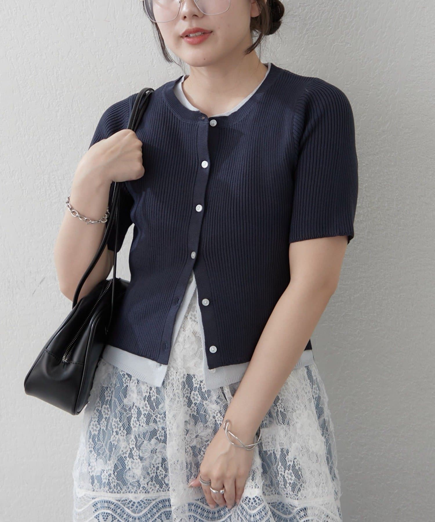 Remind me and forever(リマインドミーアンドフォーエバー) リブレイヤード風配色カーディガン