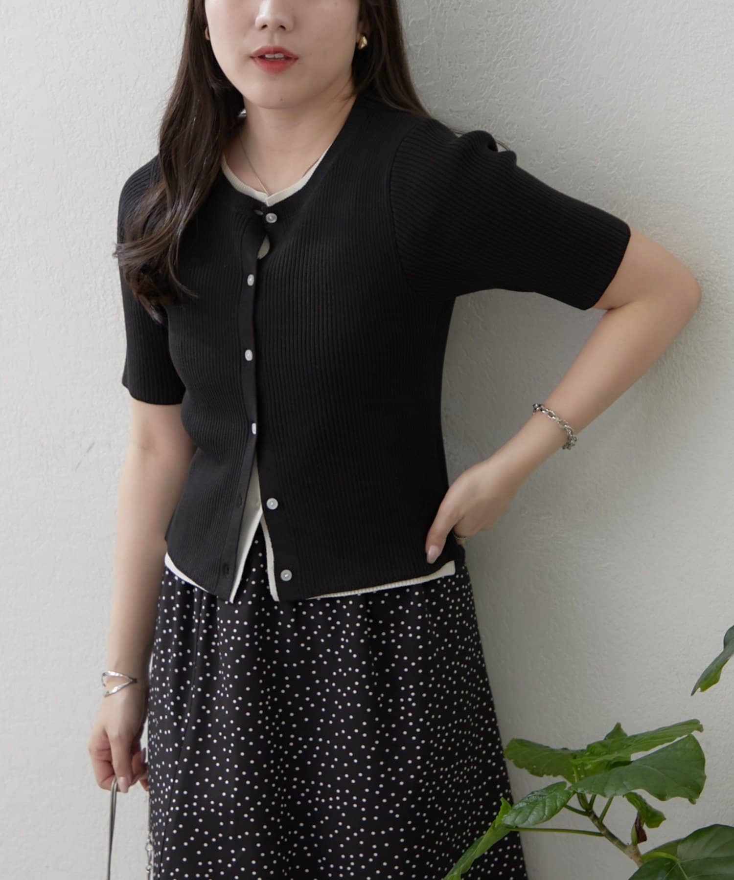 Remind me and forever(リマインドミーアンドフォーエバー) リブレイヤード風配色カーディガン