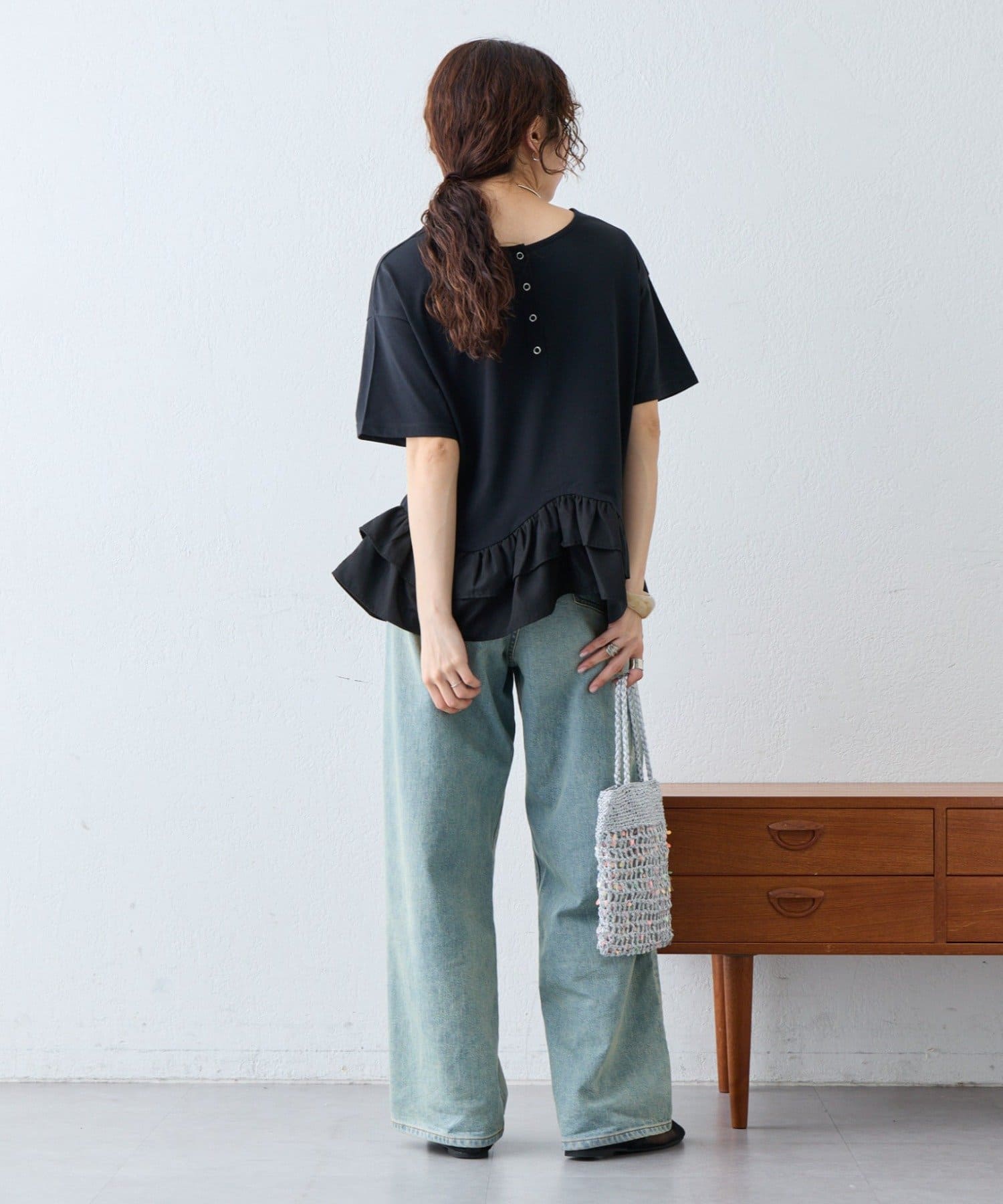 CIAOPANIC TYPY(チャオパニックティピー) 【多機能素材/前後2WAY】裾フリルヘンリーネックデザインTee