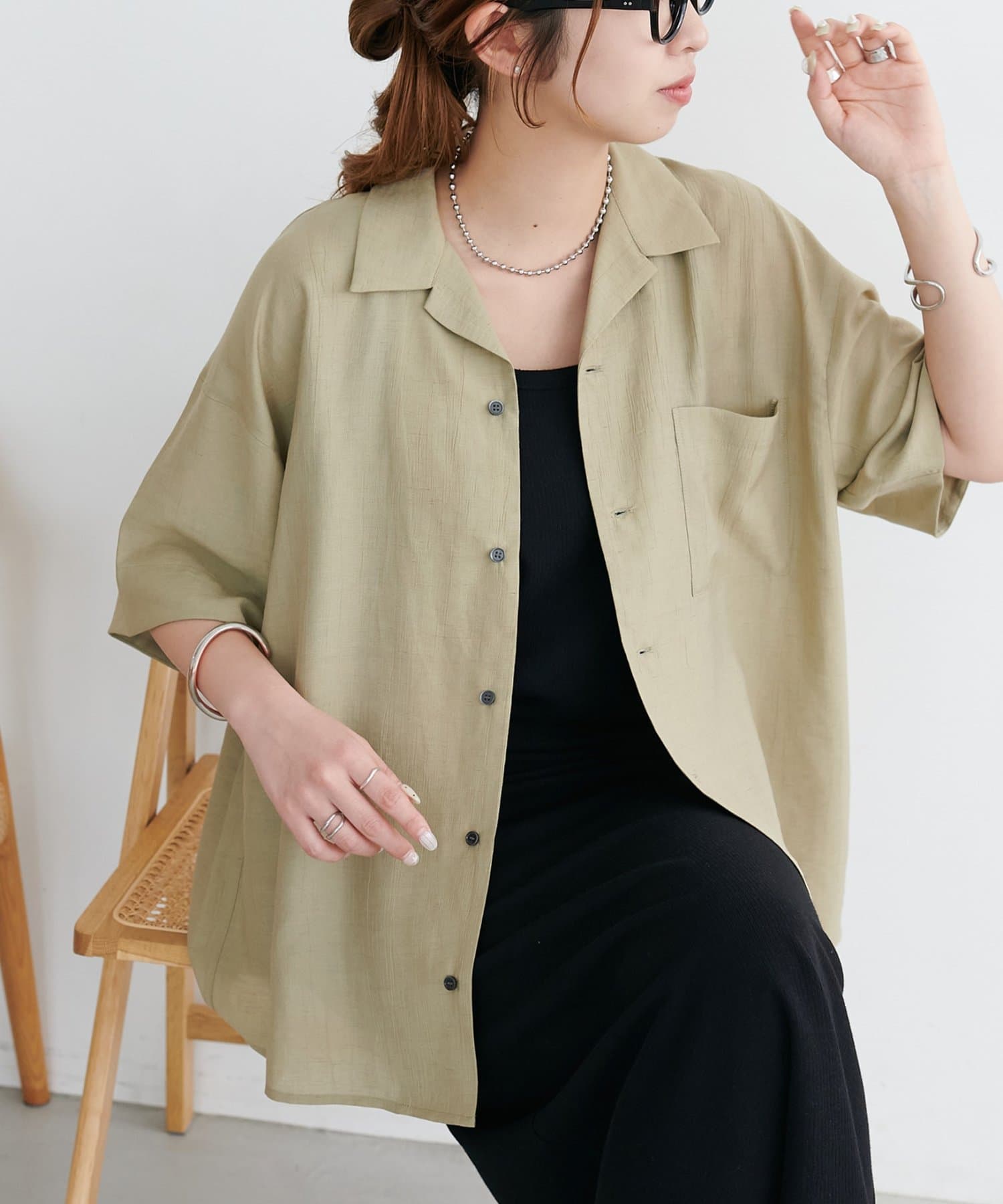 DISCOAT(ディスコート) 【Enlude】リネンライク開襟オーバーシャツ《ユニセックス》