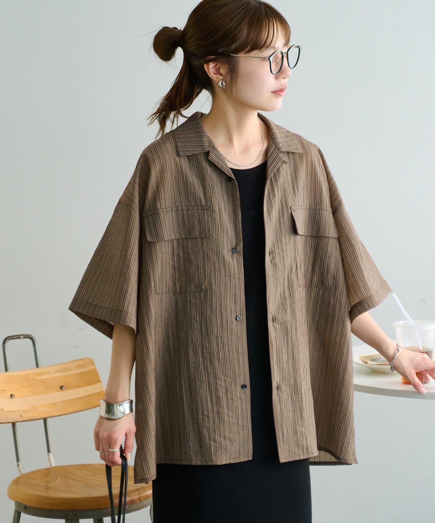 DISCOAT(ディスコート) 【Enlude】ストライプオープンカラー半袖シャツ《ユニセックス》