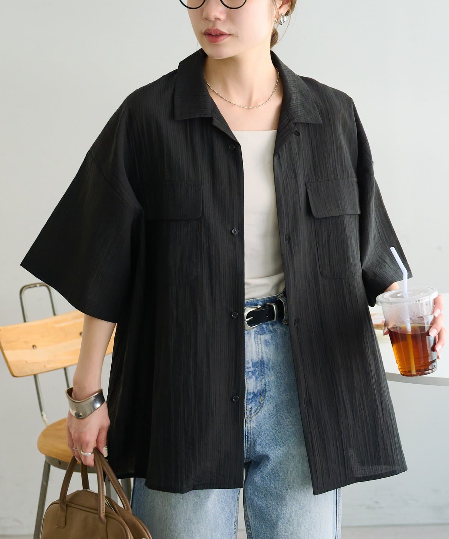 DISCOAT(ディスコート) 【Enlude】ストライプオープンカラー半袖シャツ《ユニセックス》