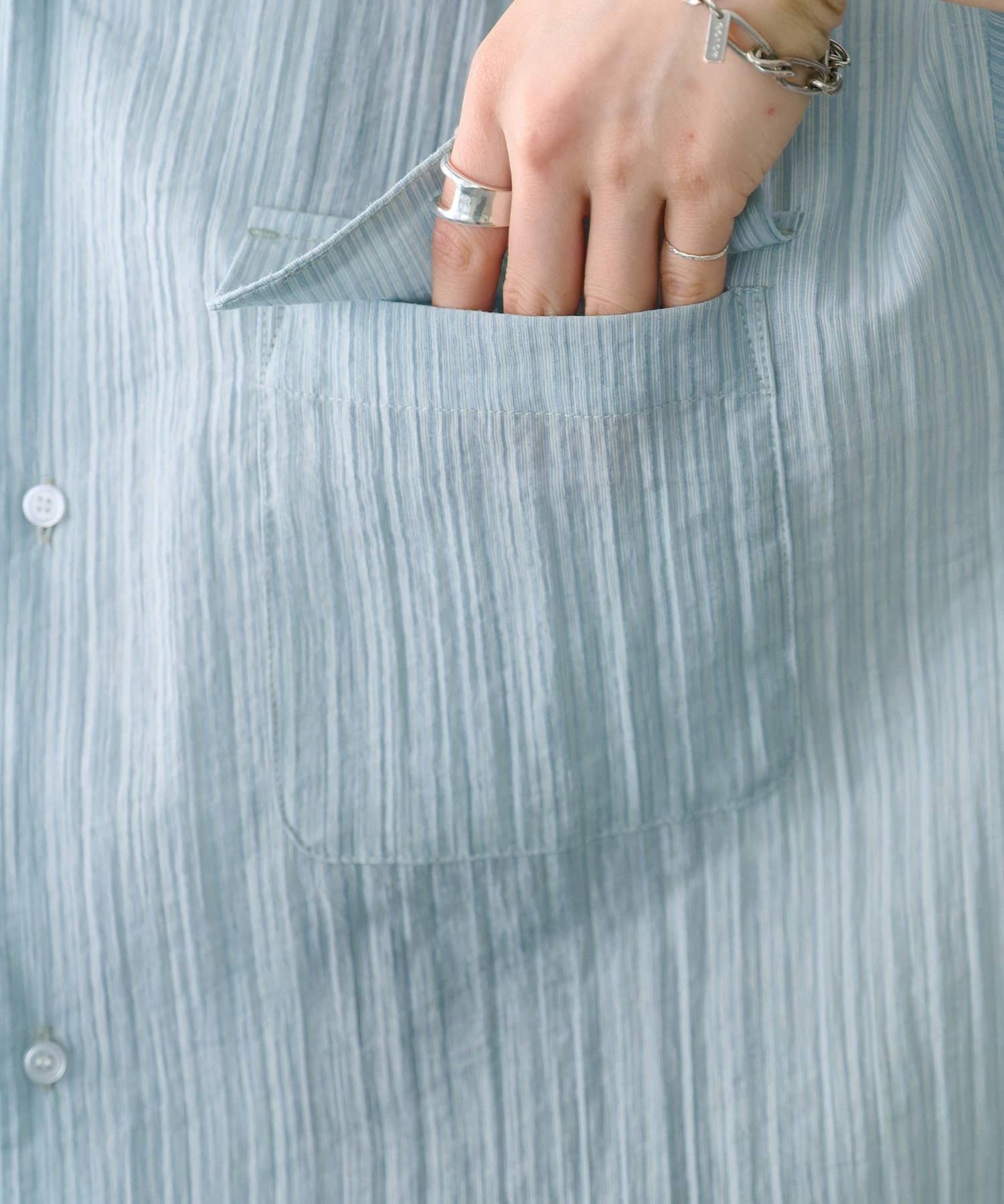 DISCOAT(ディスコート) 【Enlude】ストライプオープンカラー半袖シャツ《ユニセックス》